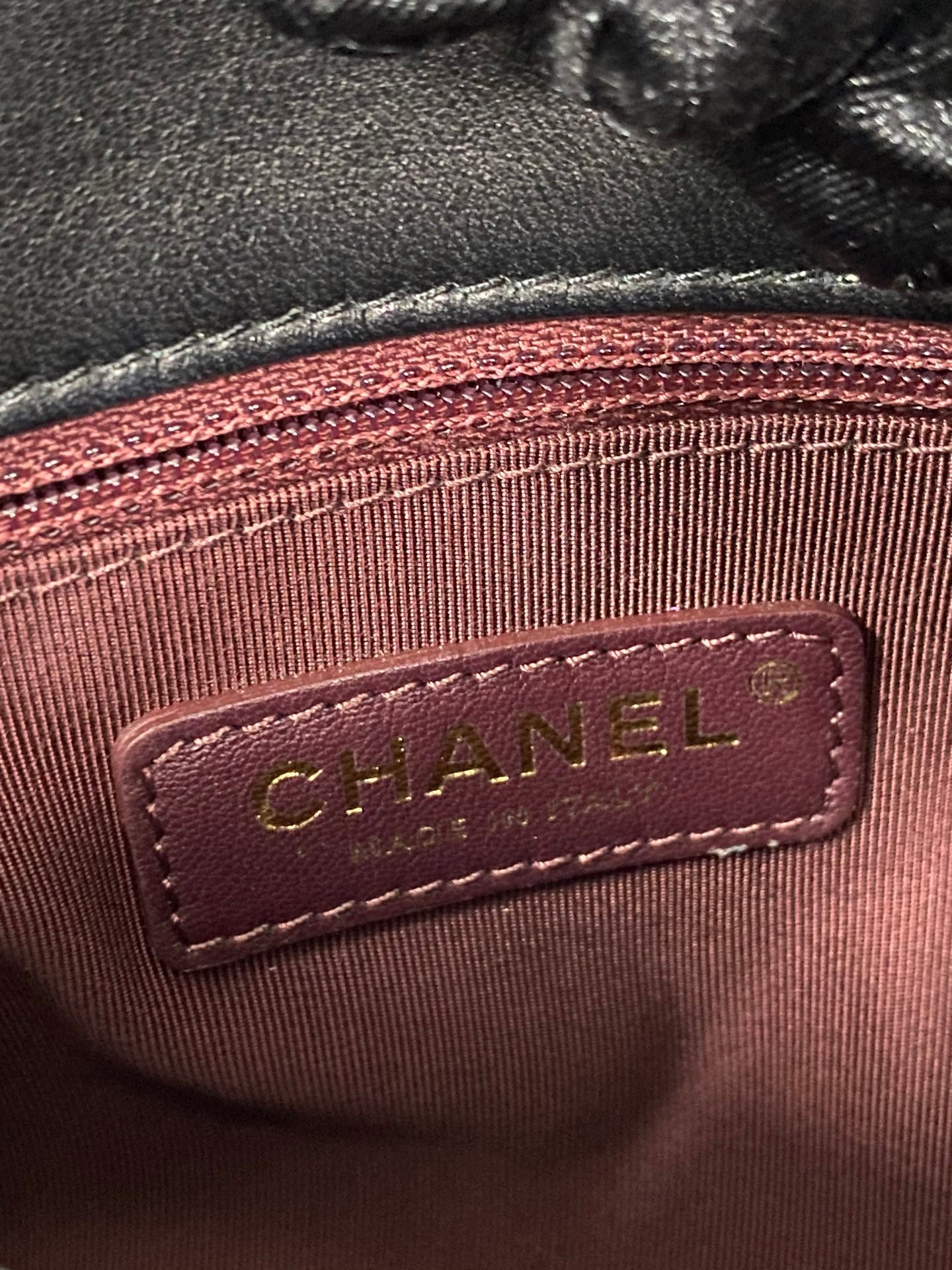 CHANEL Lambskin Enamel Logo Plate Clutch with Chain