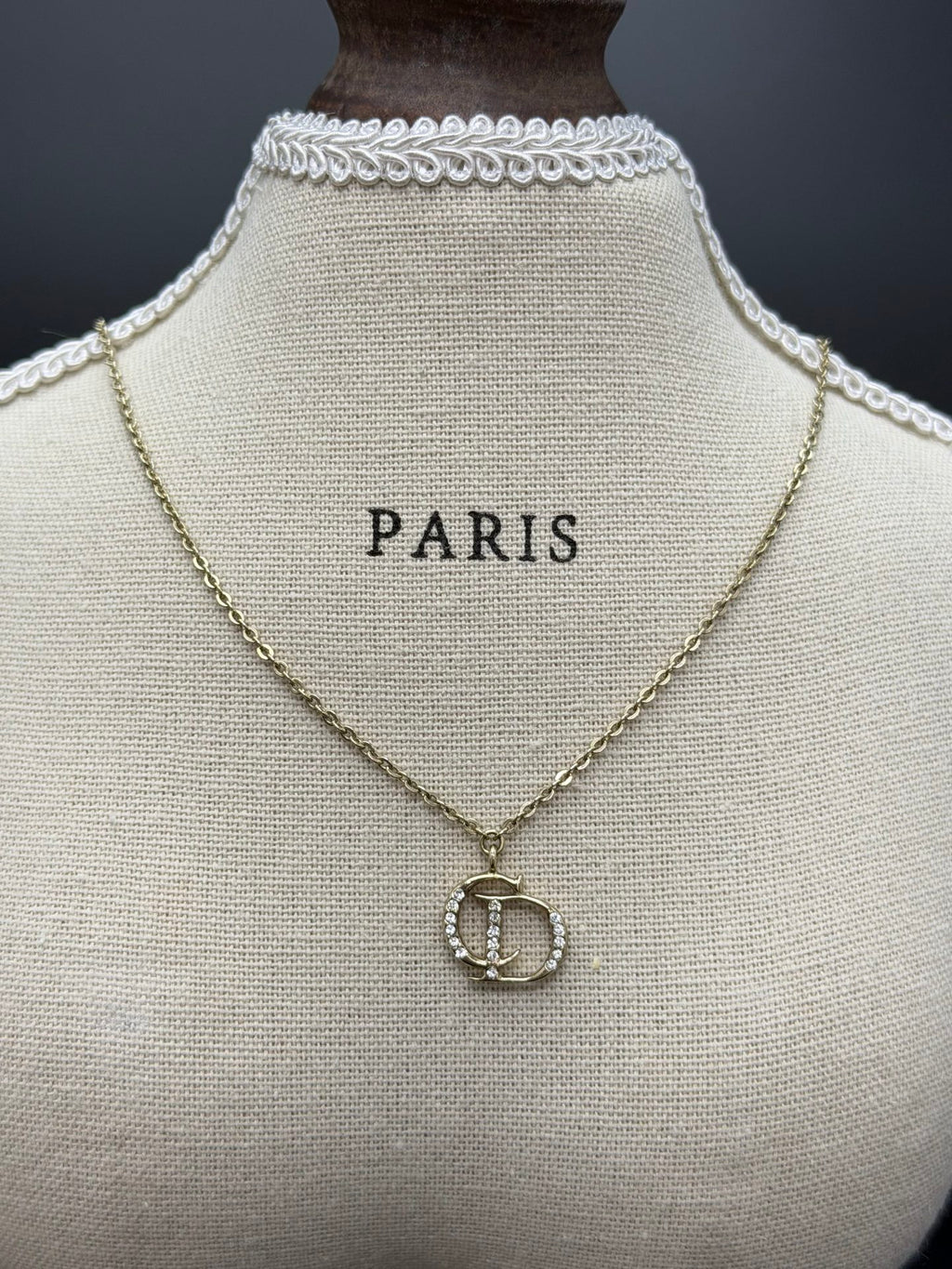CHRISTIAND DIOR Rhinestone CD Logo Necklace