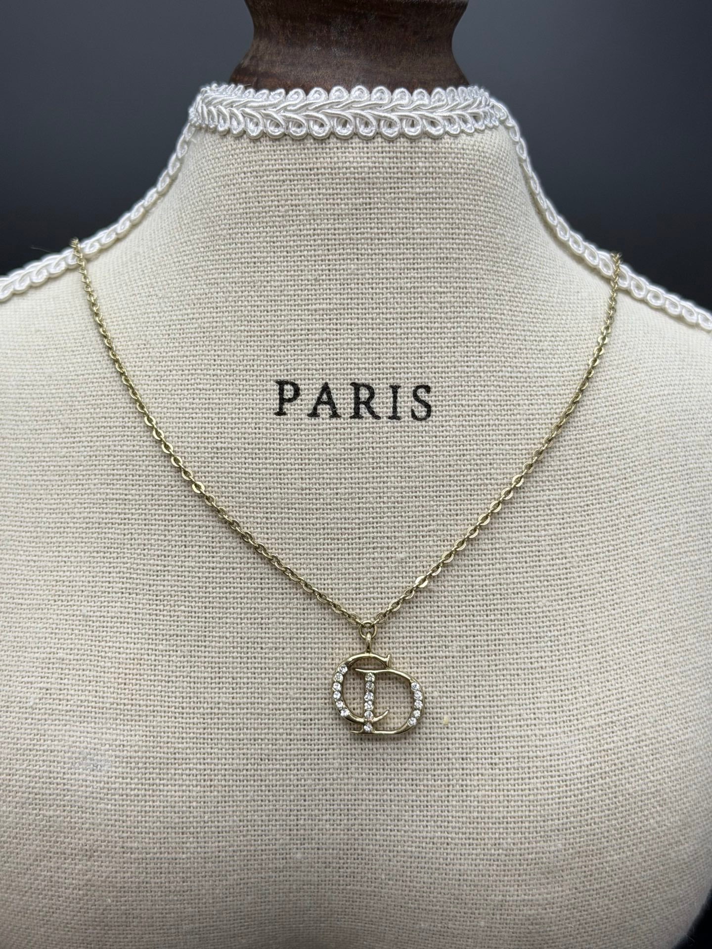 CHRISTIAND DIOR Rhinestone CD Logo Necklace