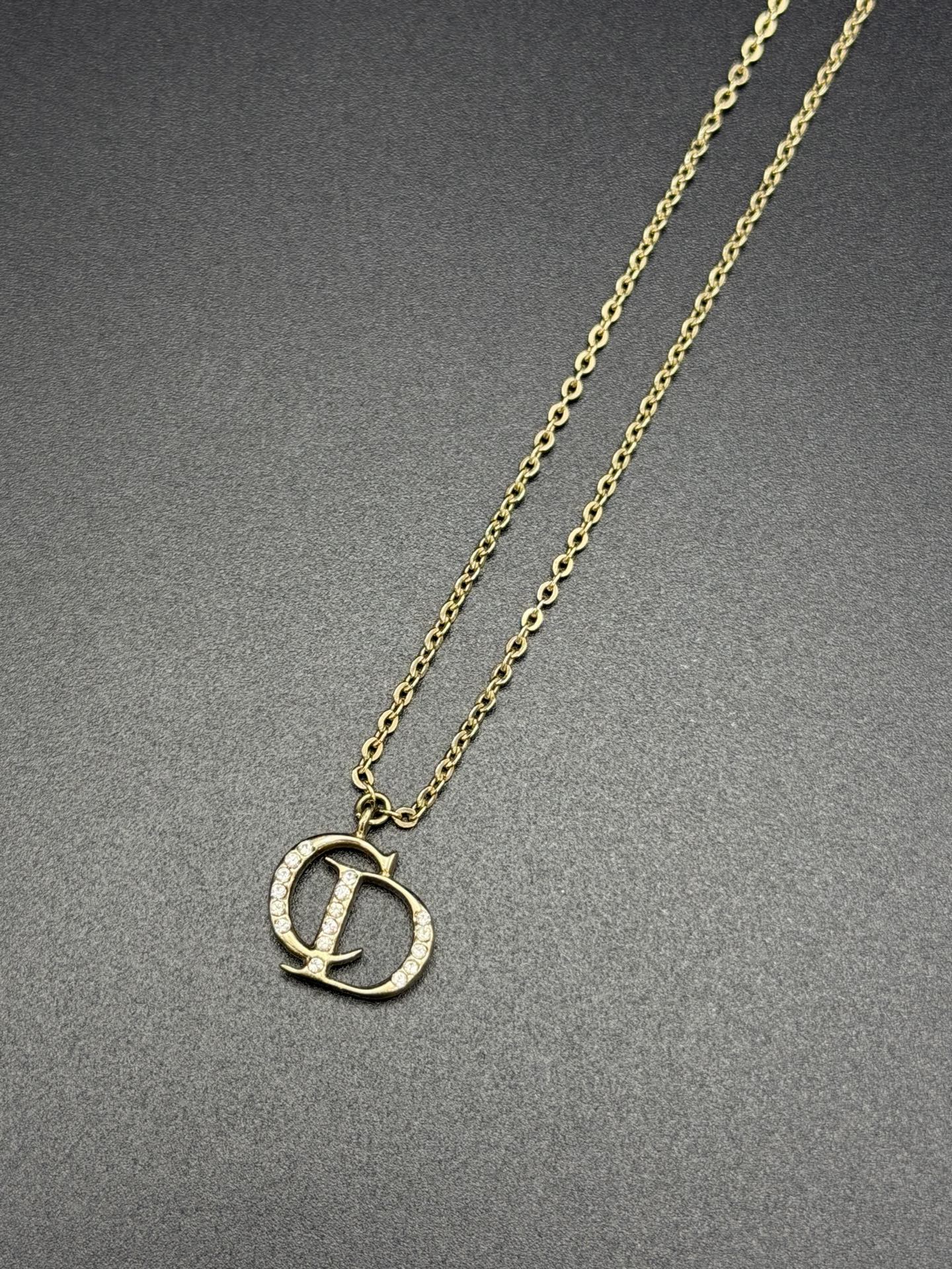 CHRISTIAND DIOR Rhinestone CD Logo Necklace