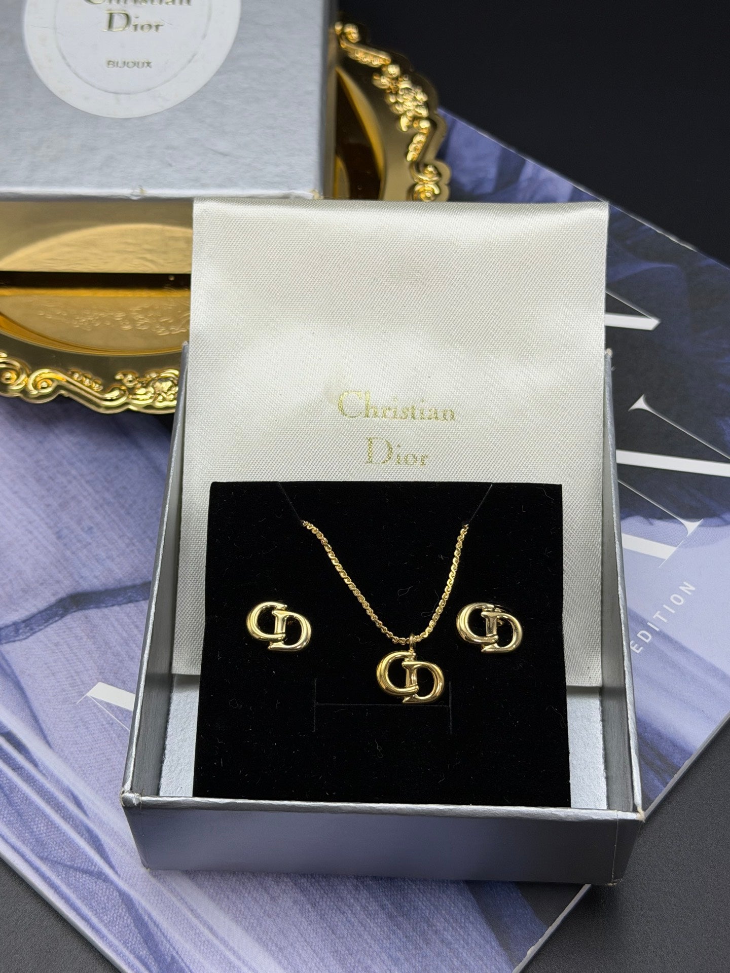 CHRISTIAN DIOR CD Logo Necklace clips Set