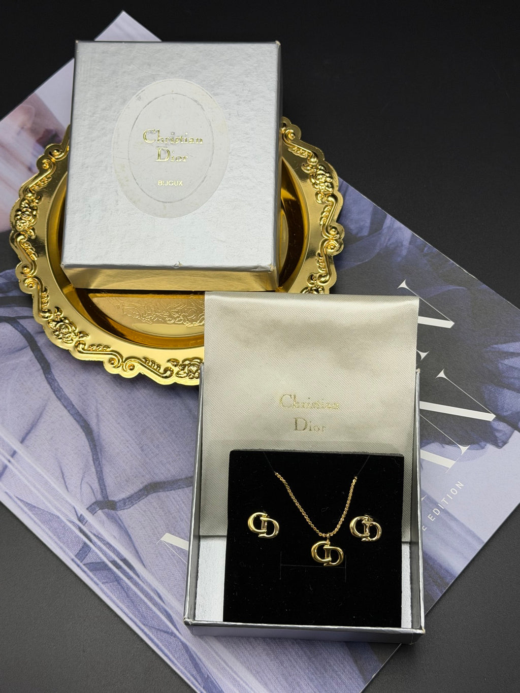 CHRISTIAN DIOR CD Logo Necklace clips Set