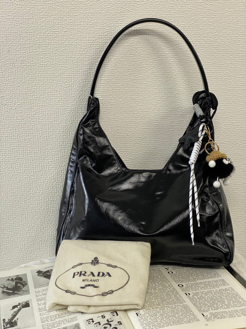 PRADA Patent Leather Hobo Bag
