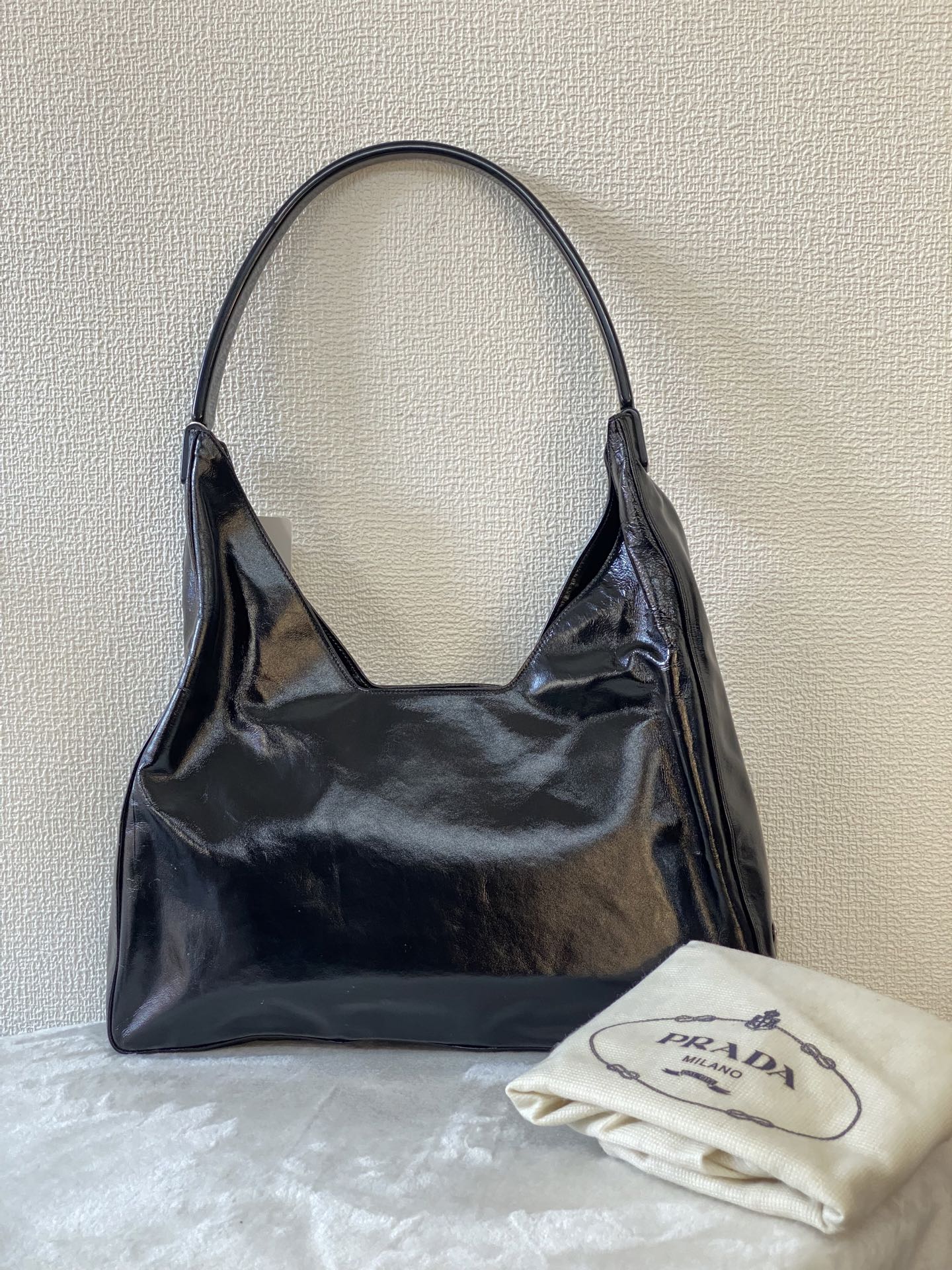 PRADA Patent Leather Hobo Bag