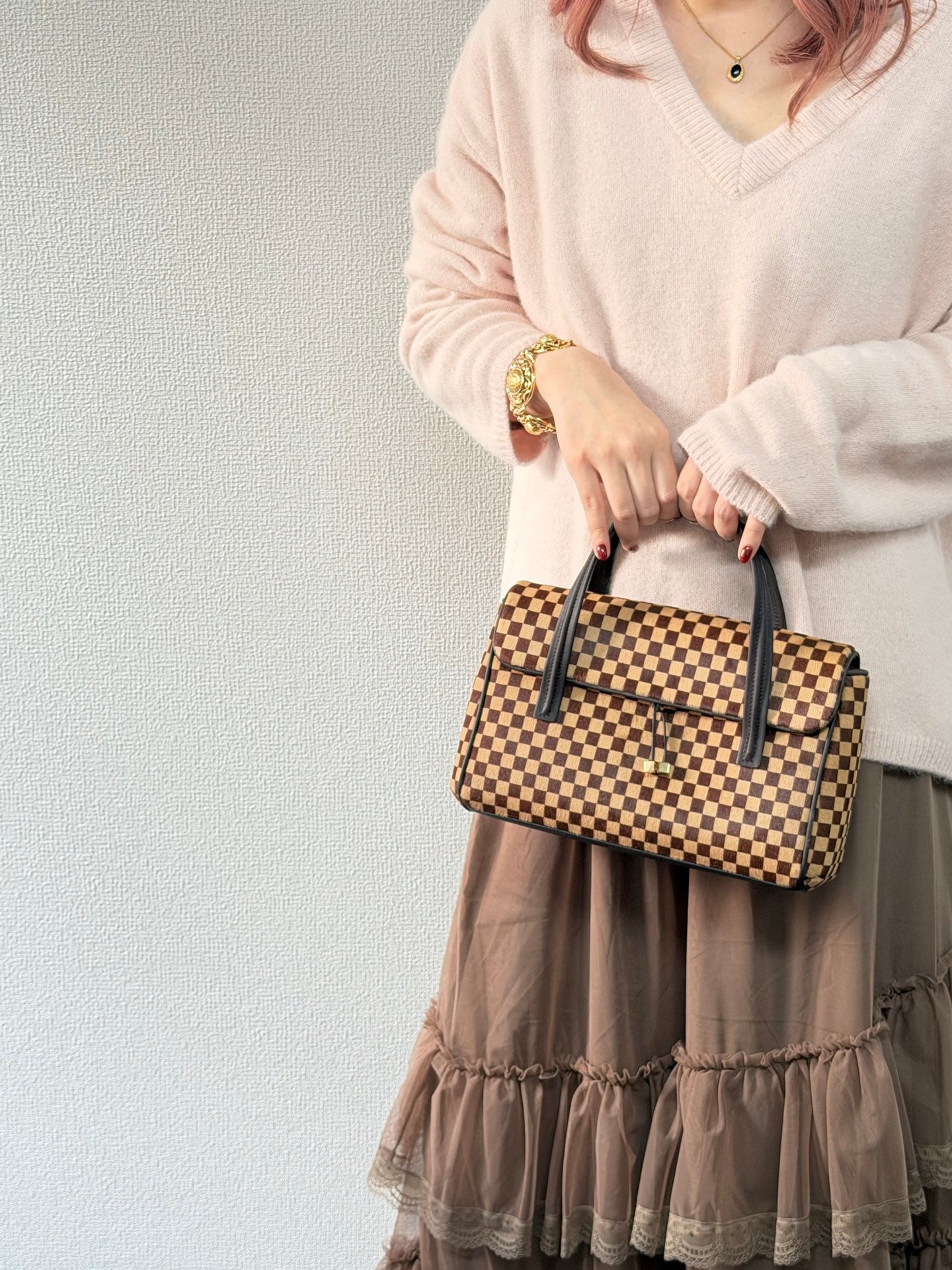 LOUIS VUITTON Damier Fur Handbag