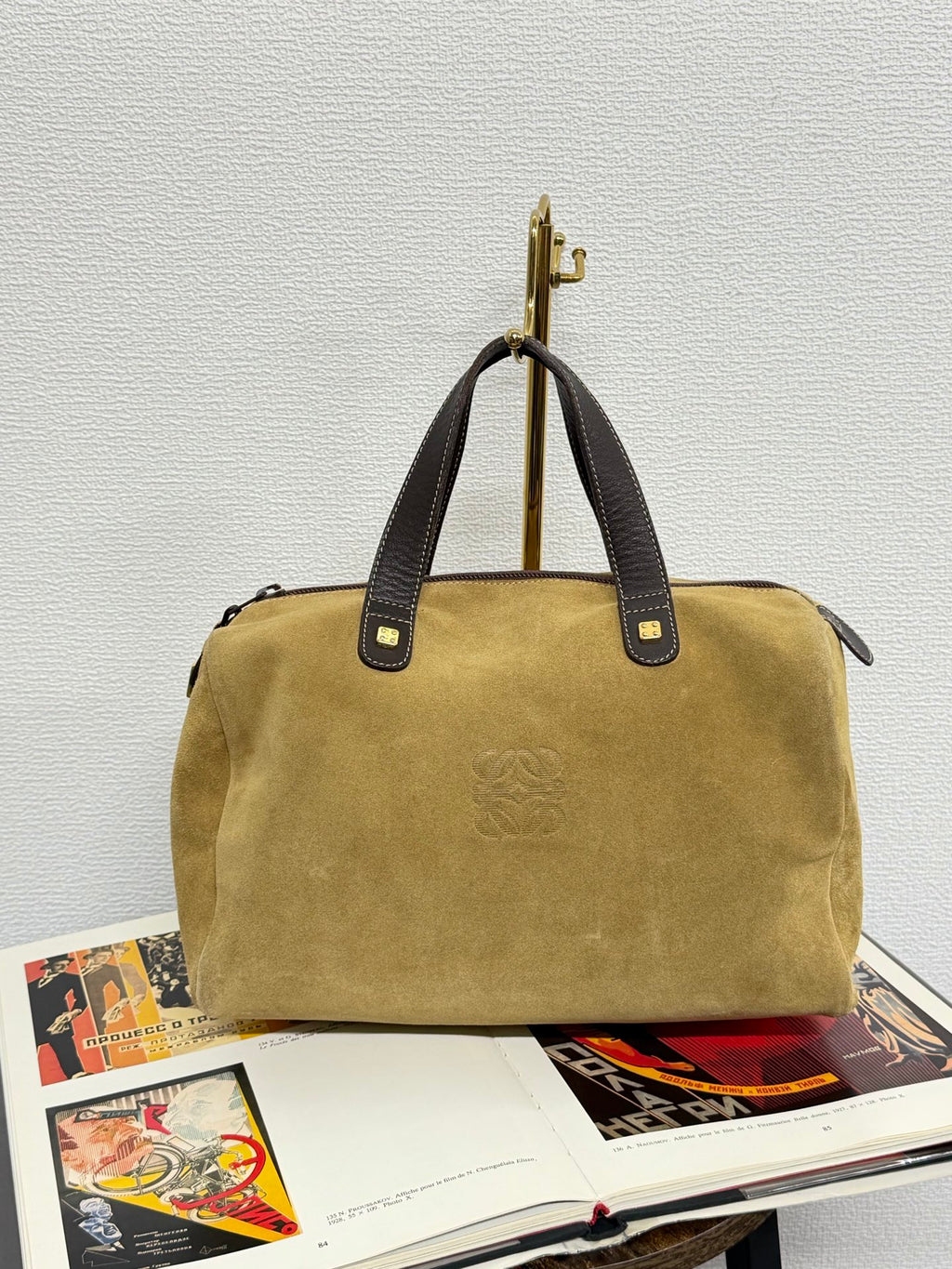 LOEWE Suede Boston Handbag