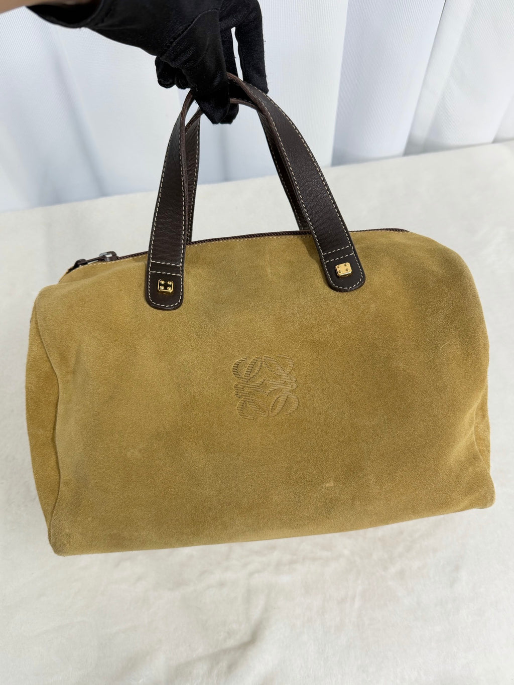 LOEWE Suede Boston Handbag