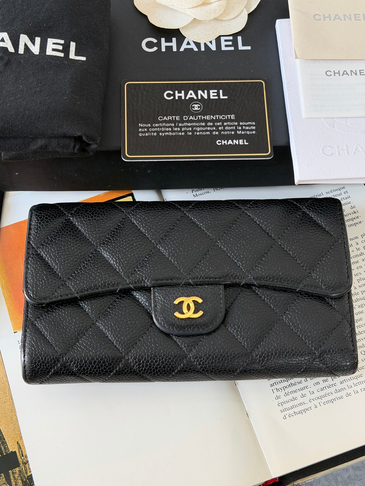 CHANEL Cavier Stitches Trifold Wallet