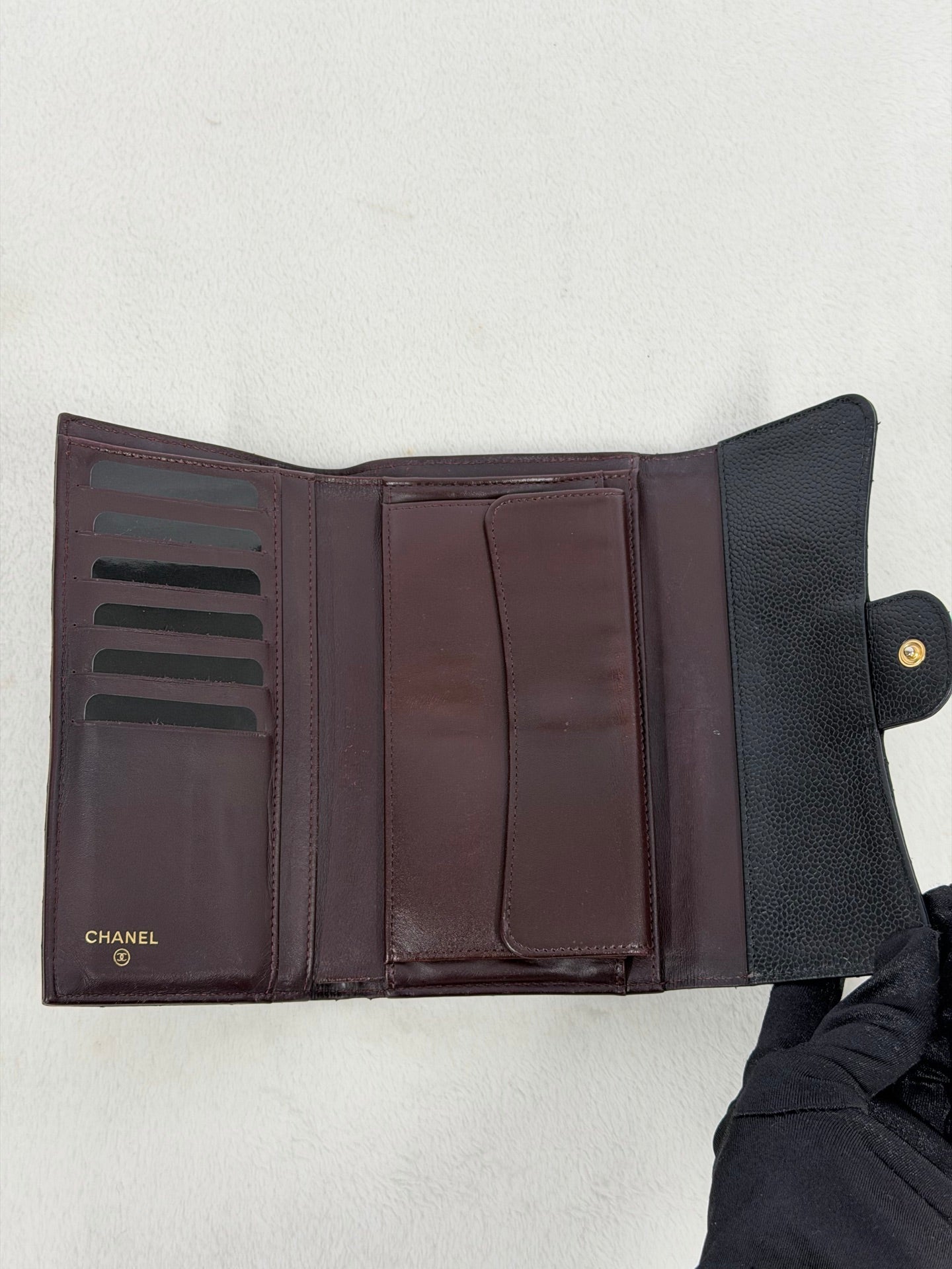 CHANEL Cavier Stitches Trifold Wallet