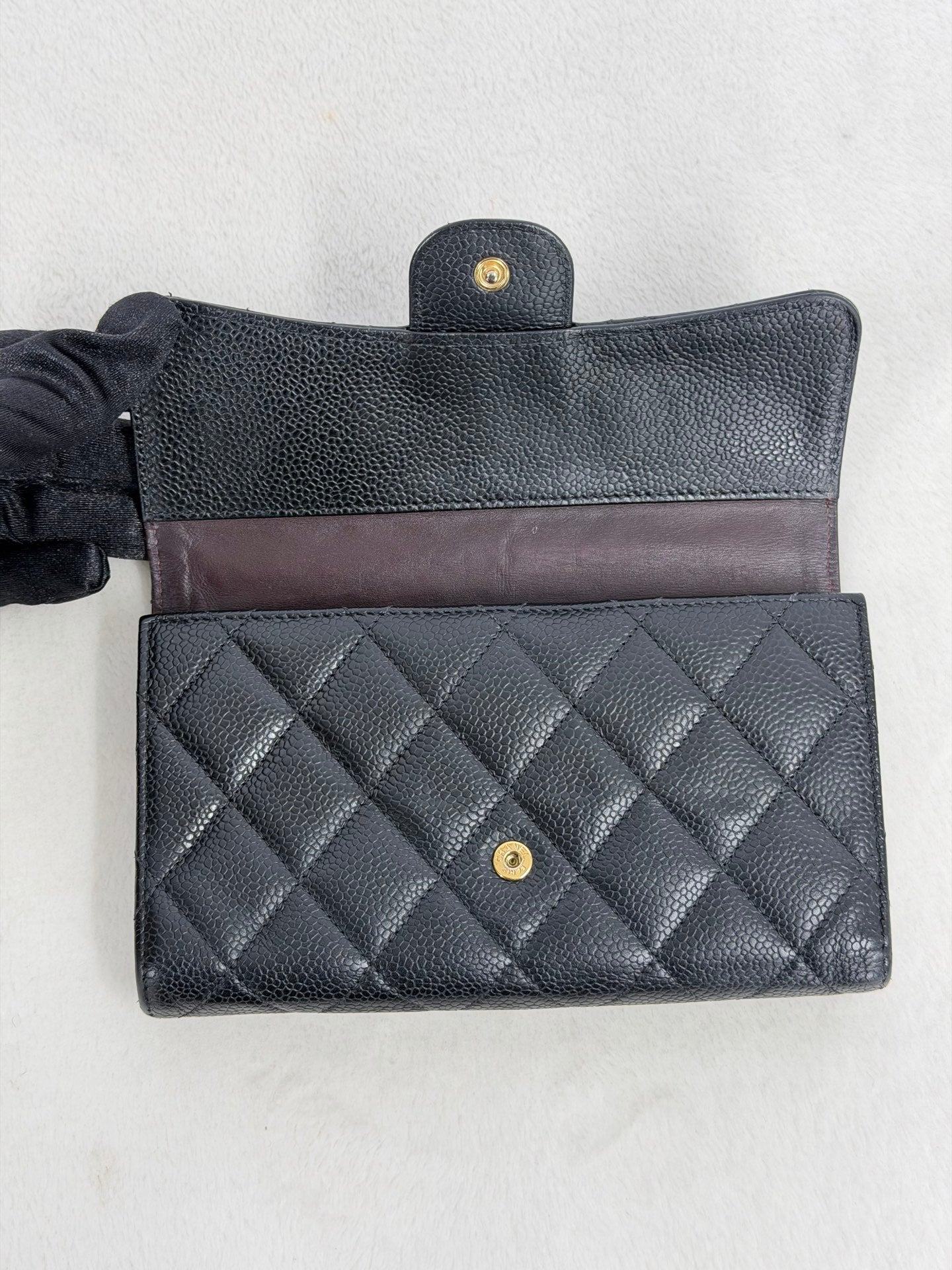 CHANEL Cavier Stitches Trifold Wallet