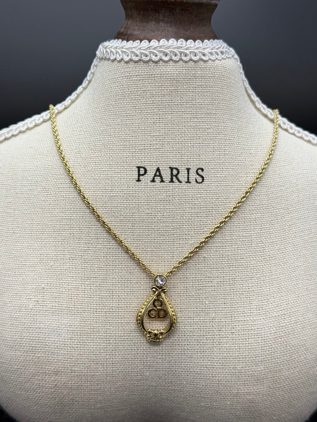 CHRISTIAN DIOR Rheinstone CD Logo Necklace