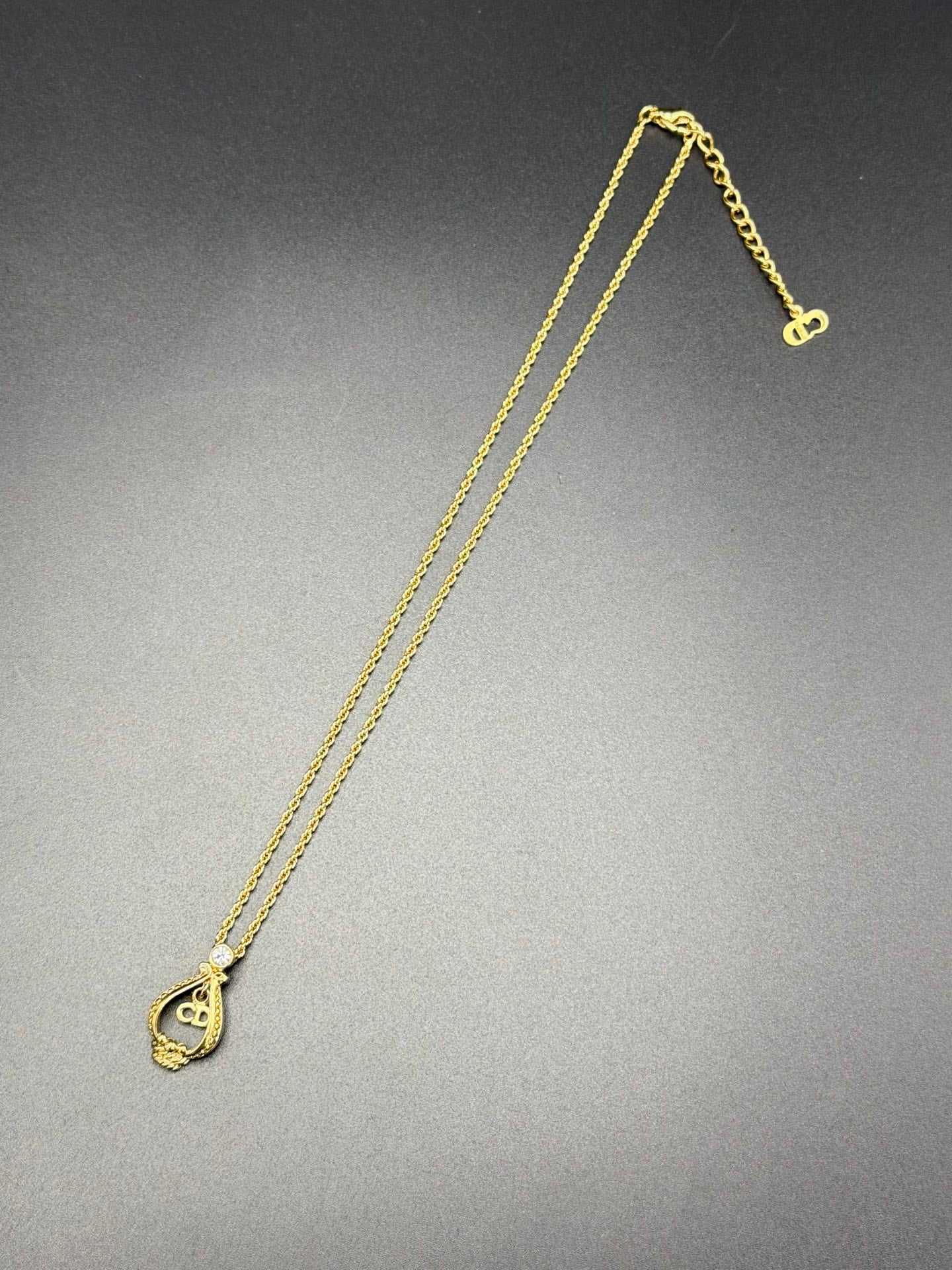 CHRISTIAN DIOR Rheinstone CD Logo Necklace