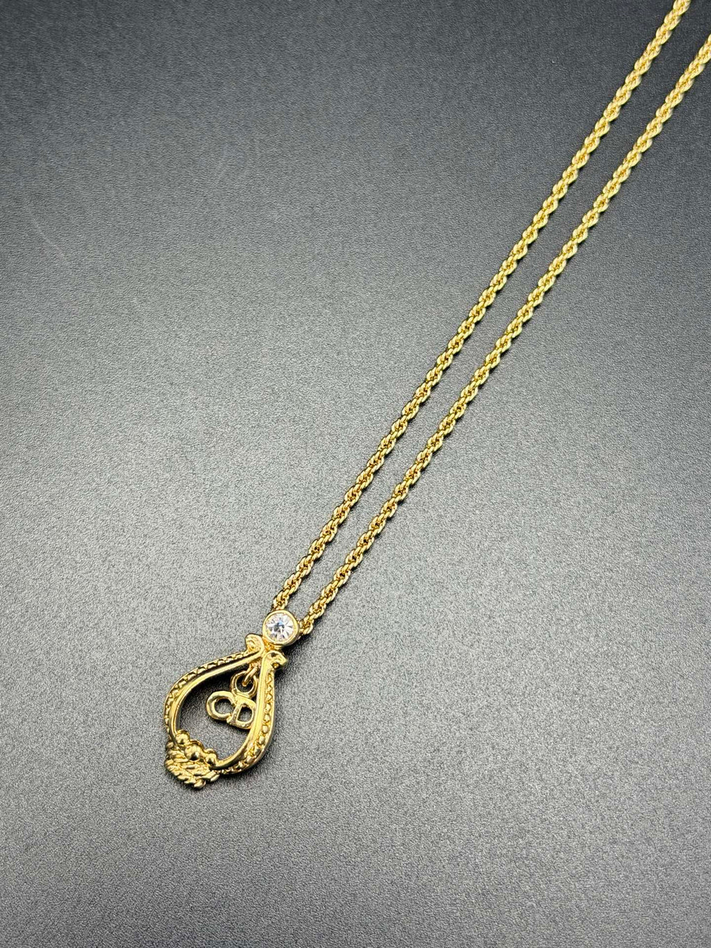 CHRISTIAN DIOR Rheinstone CD Logo Necklace