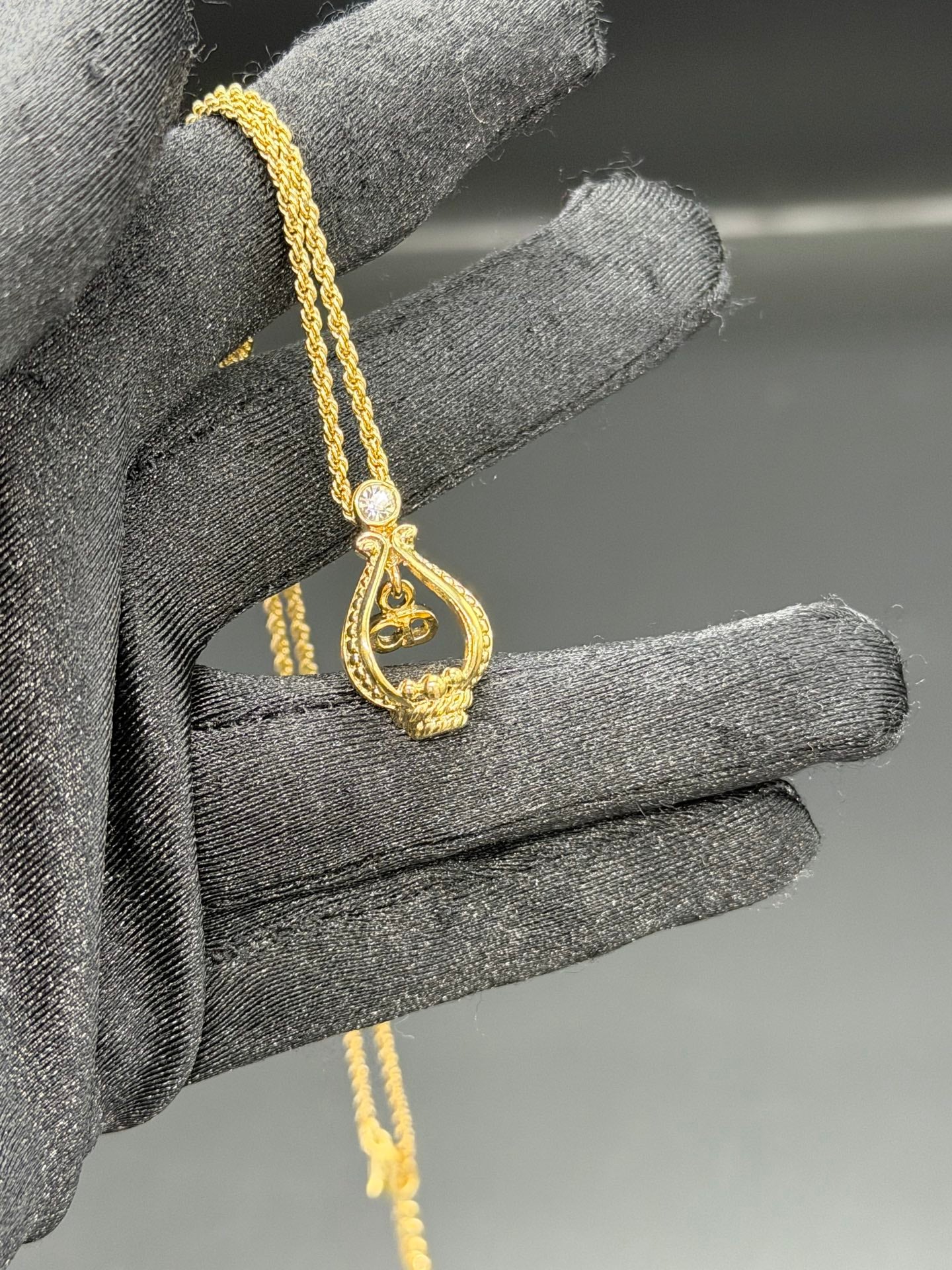 CHRISTIAN DIOR Rheinstone CD Logo Necklace