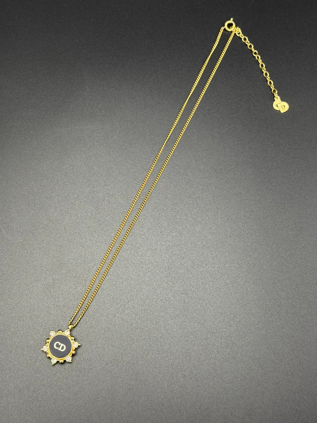 CHRISTIAN DIOR Rheinstone Hexagon CD Logo  Necklace