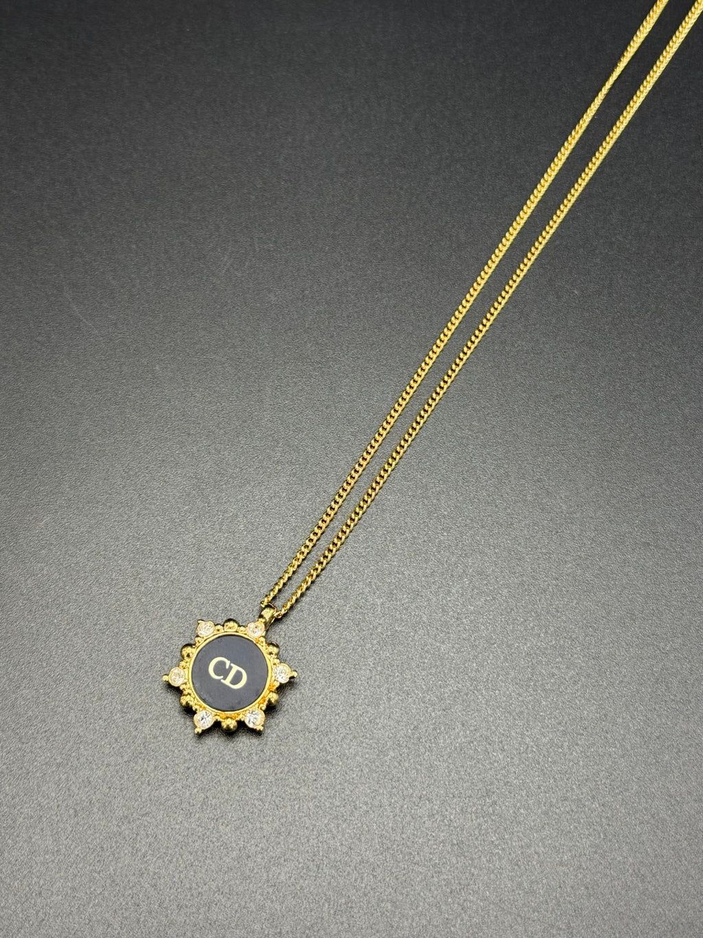 CHRISTIAN DIOR Rheinstone Hexagon CD Logo  Necklace