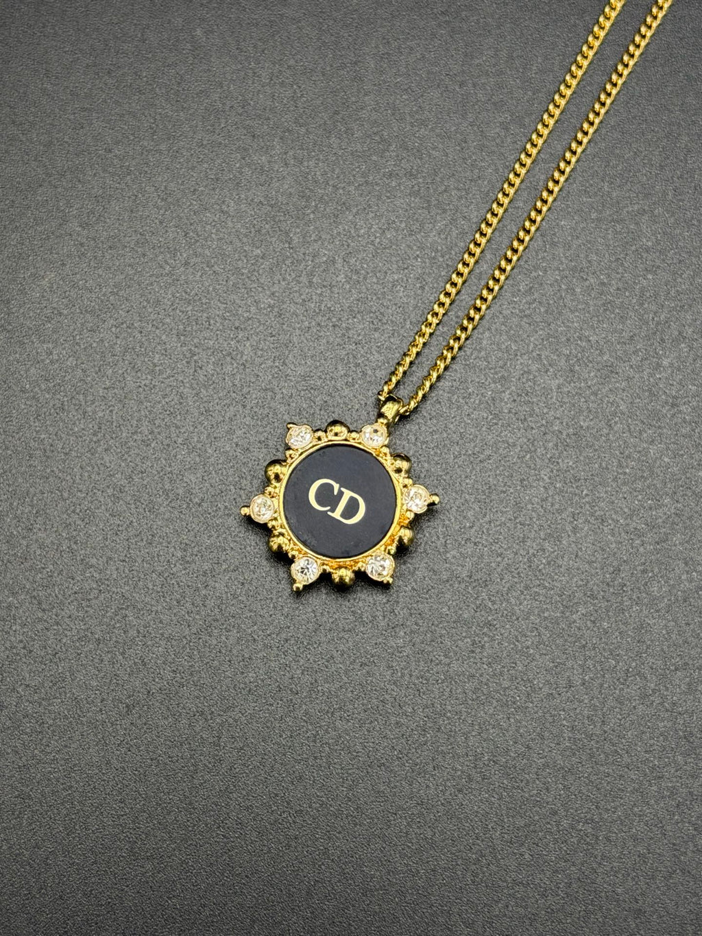 CHRISTIAN DIOR Rheinstone Hexagon CD Logo  Necklace