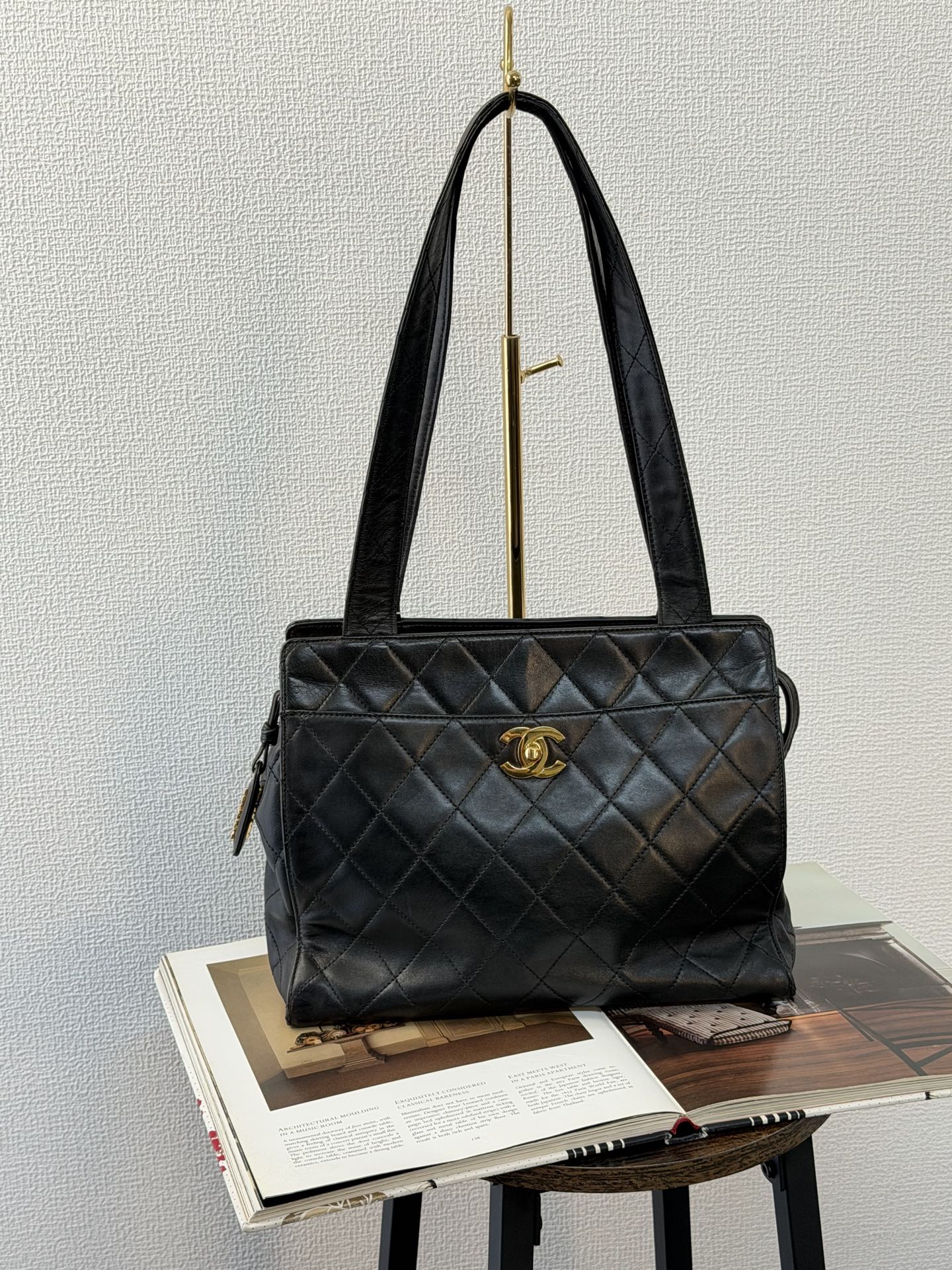 CHANEL Stitches Quilted Lambskin Handbag