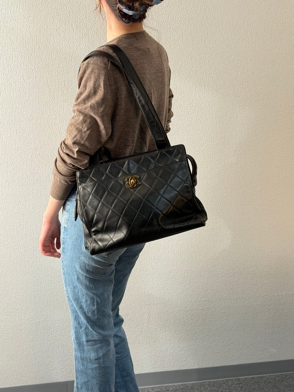 CHANEL Stitches Quilted Lambskin Handbag