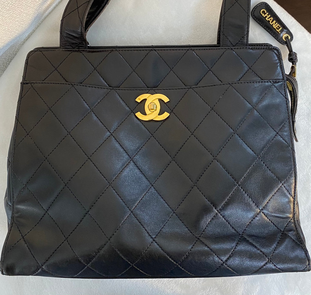 CHANEL Stitches Quilted Lambskin Handbag