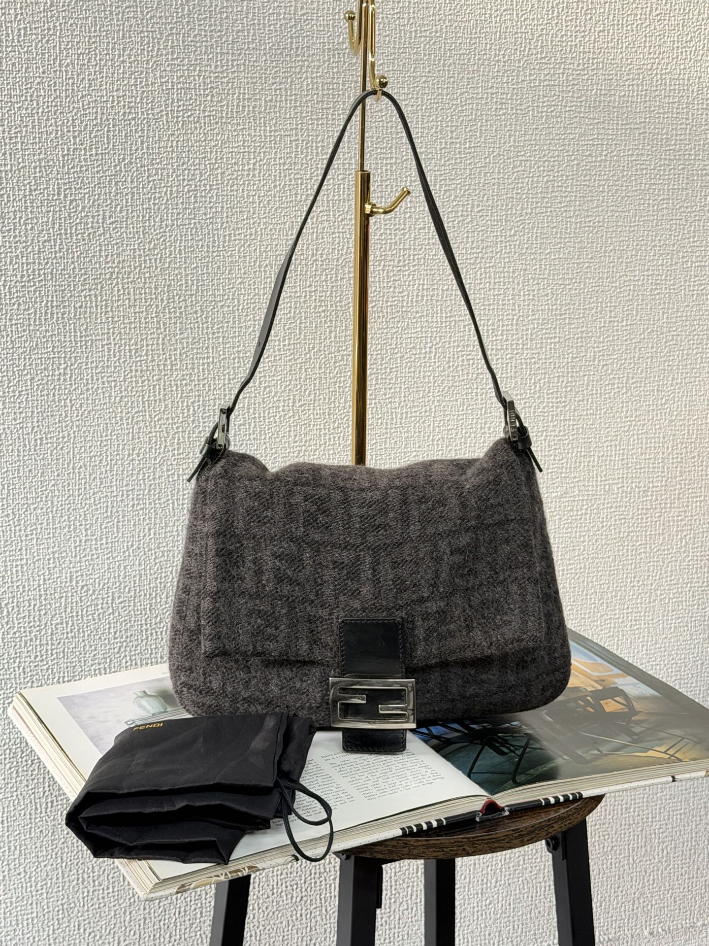 FENDI Cashmere Zucca Baguette Shoulderbag