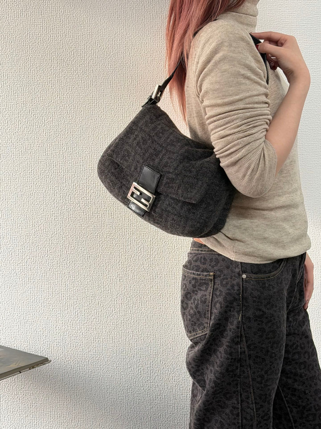 FENDI Cashmere Zucca Baguette Shoulderbag