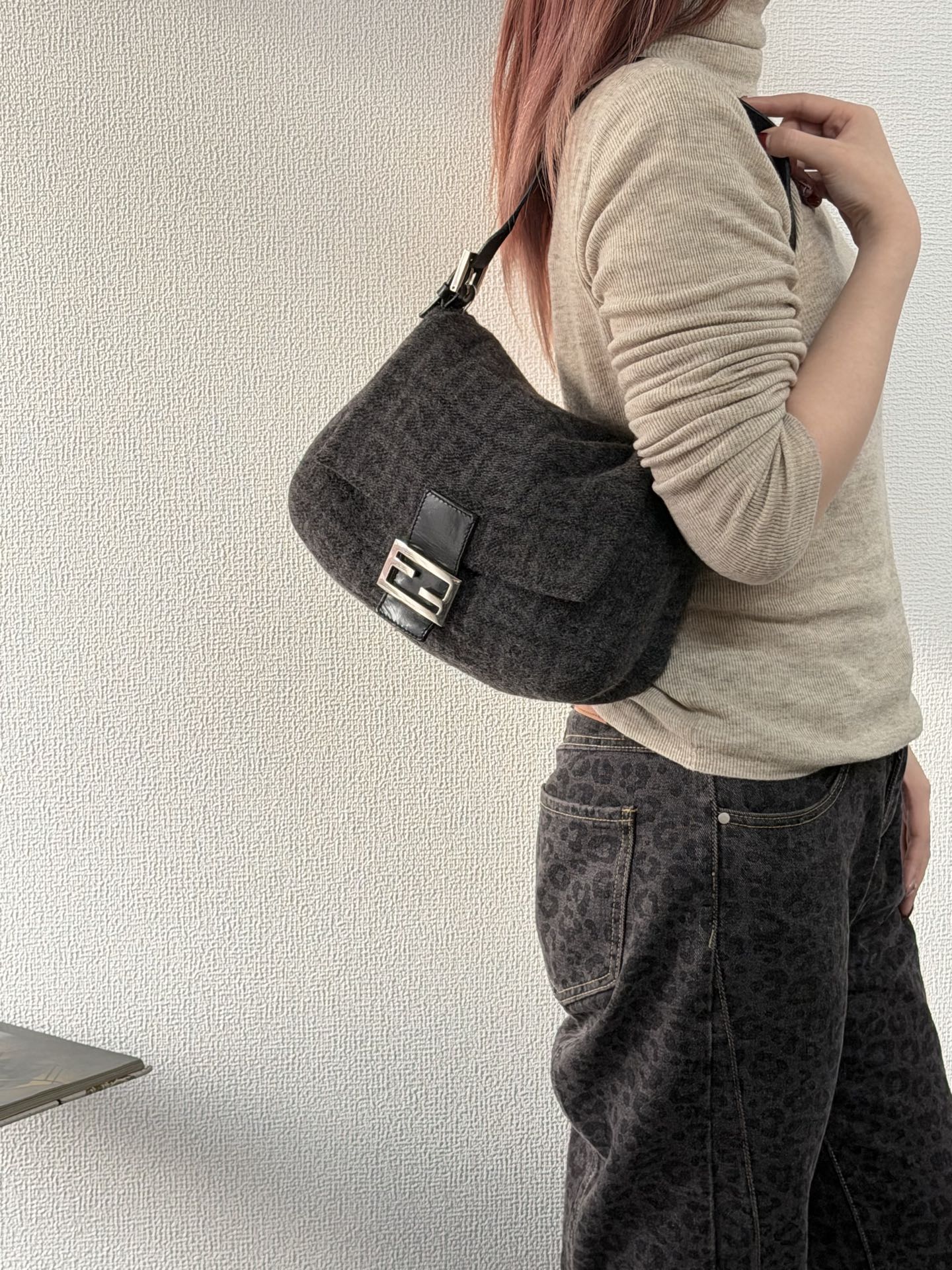 FENDI Cashmere Zucca Baguette Shoulderbag