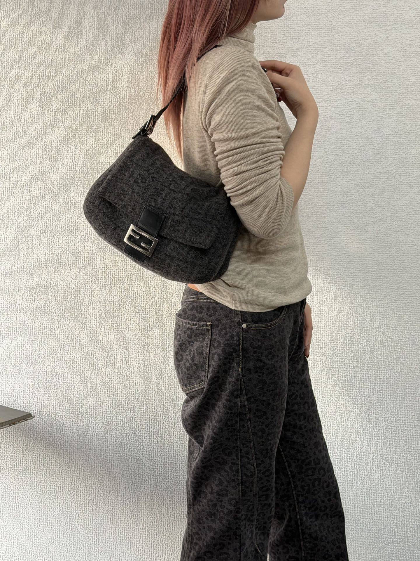 FENDI Cashmere Zucca Baguette Shoulderbag