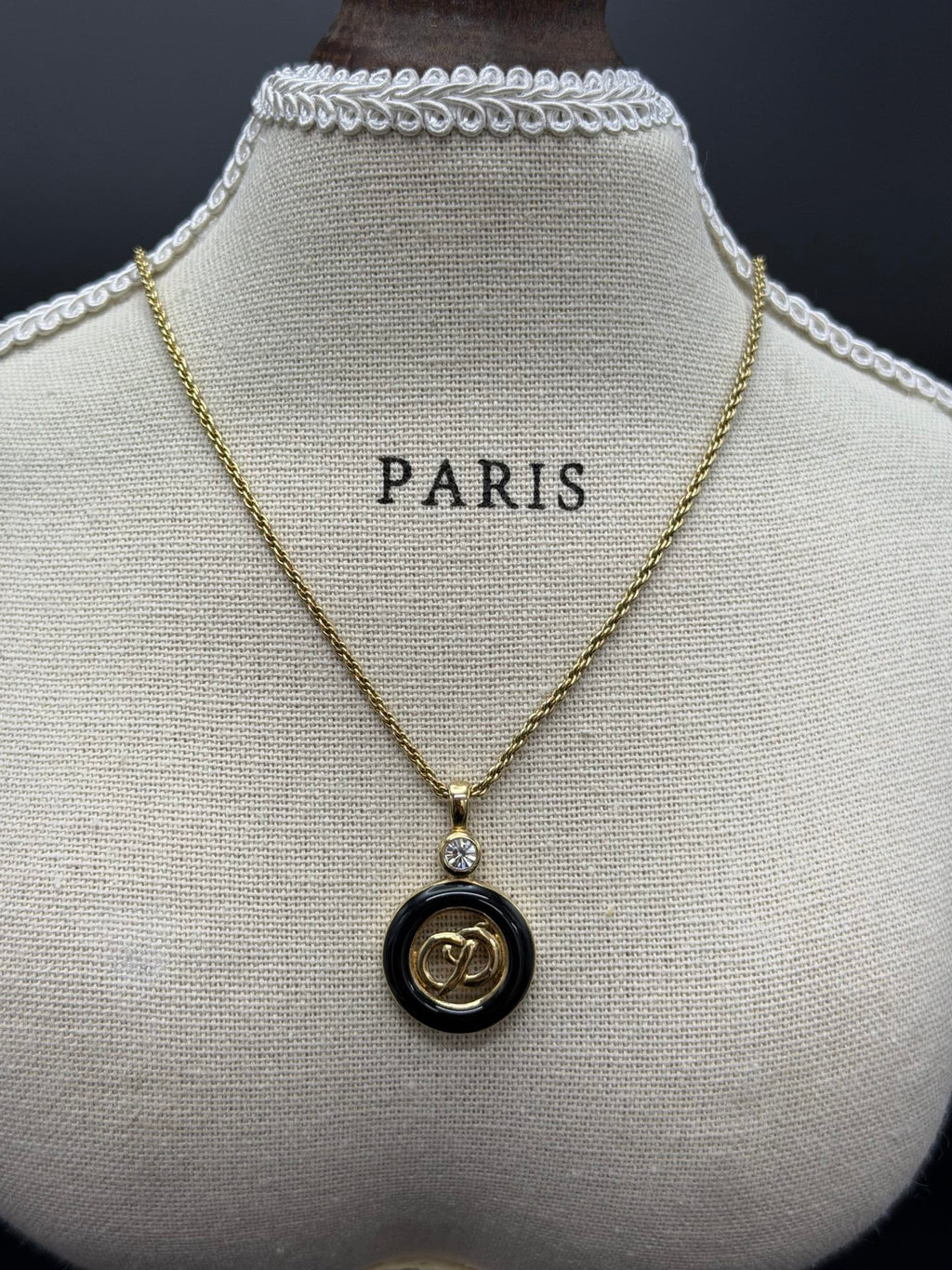 CHRISTIAN DIOR Enamel Rheinstone CD Logo Necklace