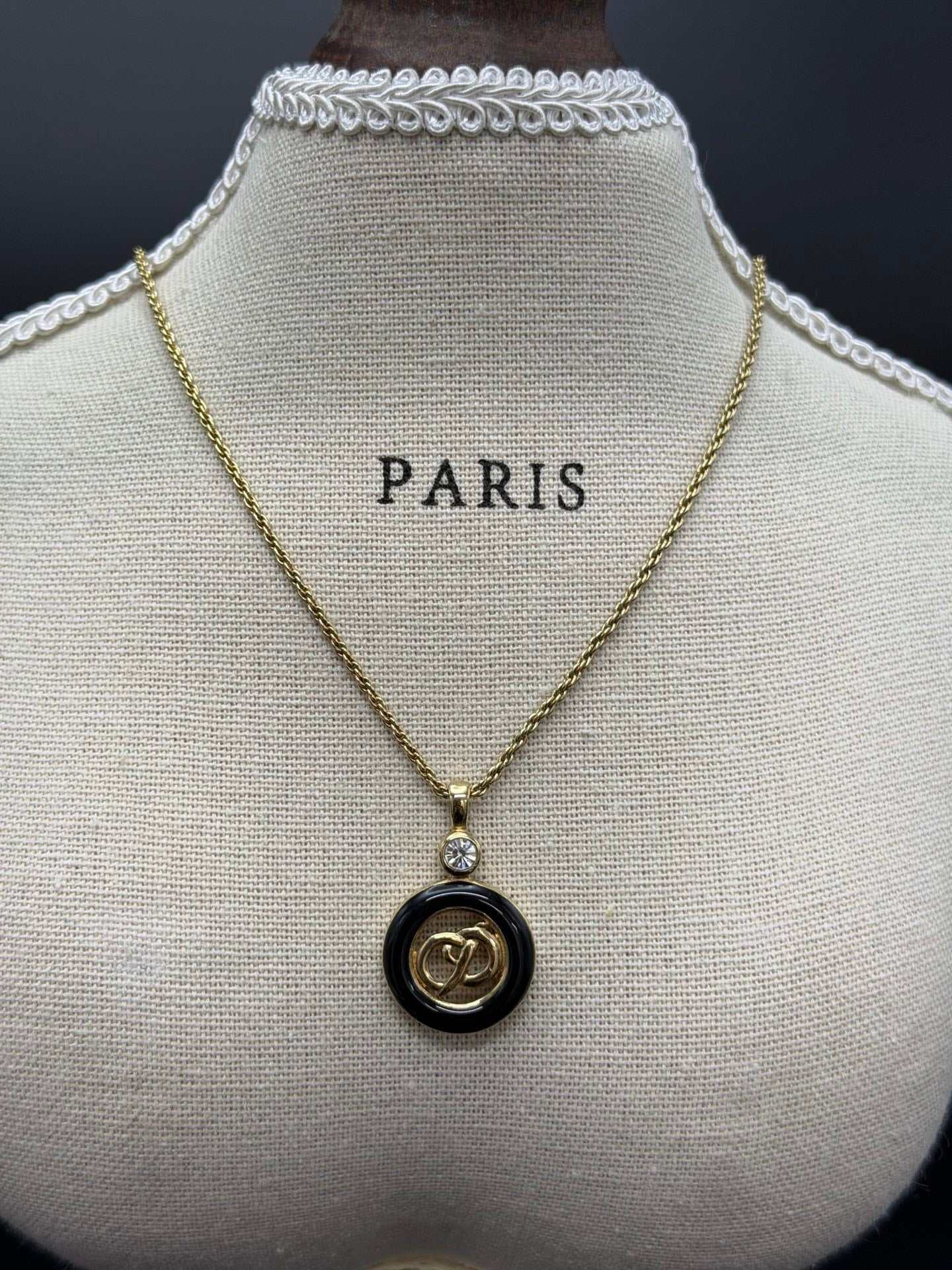 CHRISTIAN DIOR Enamel Rheinstone CD Logo Necklace