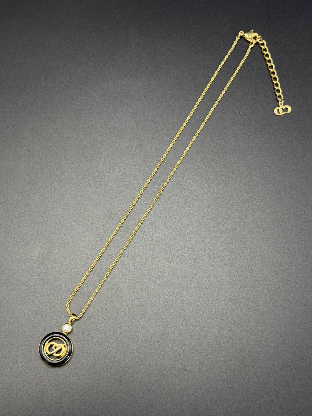 CHRISTIAN DIOR Enamel Rheinstone CD Logo Necklace