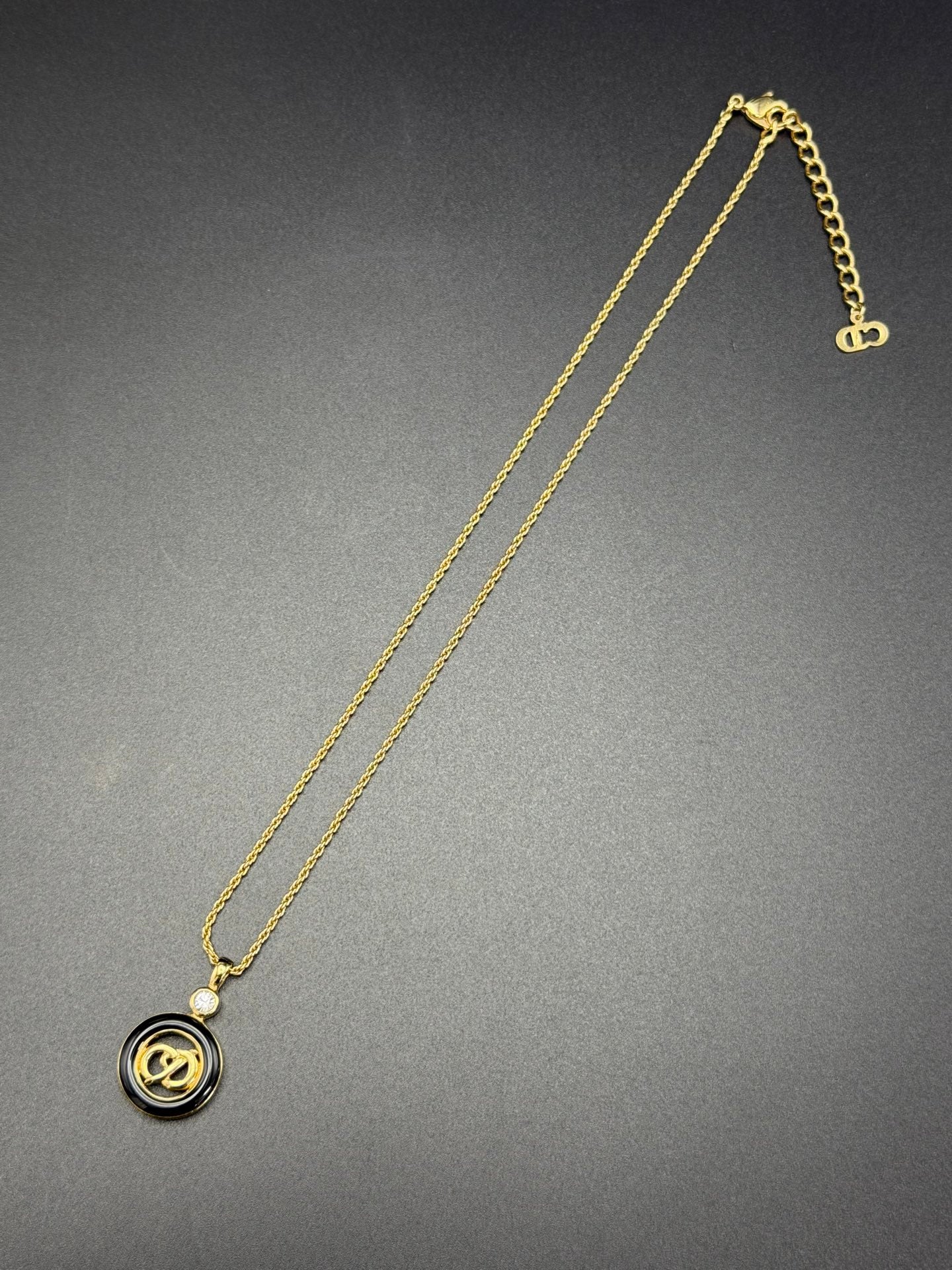 CHRISTIAN DIOR Enamel Rheinstone CD Logo Necklace
