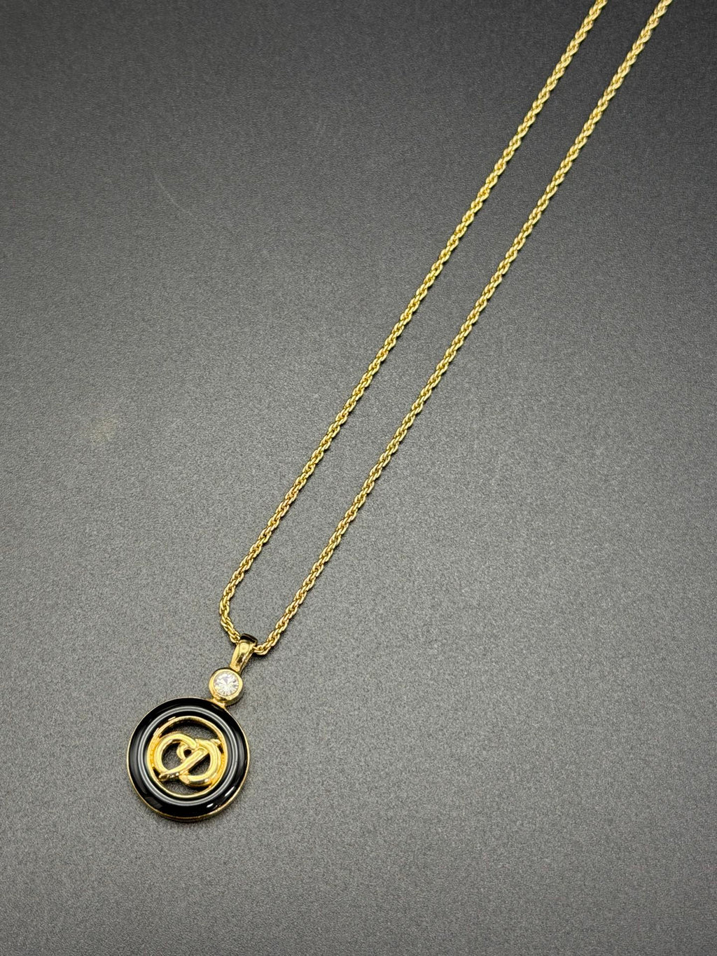CHRISTIAN DIOR Enamel Rheinstone CD Logo Necklace