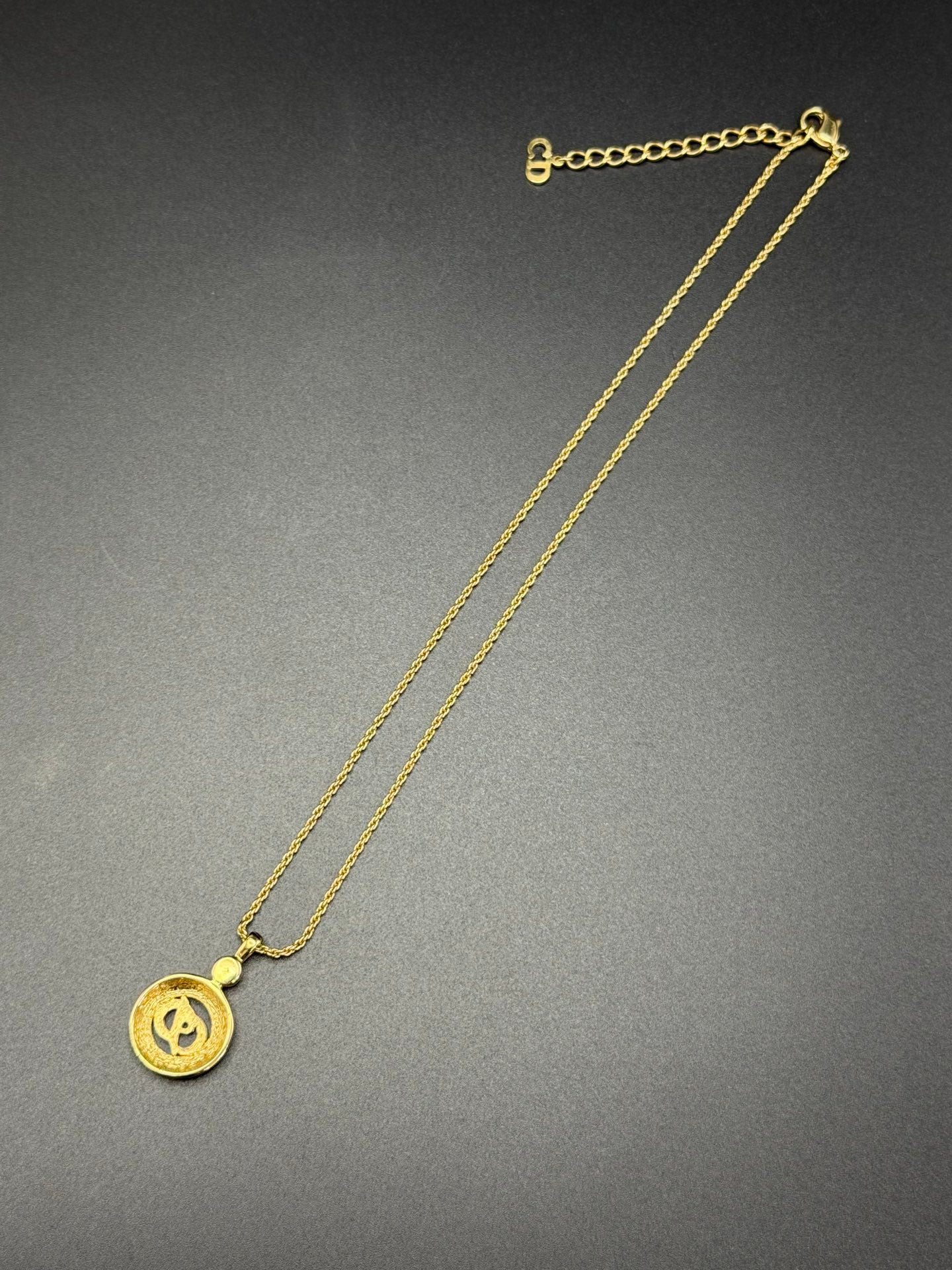 CHRISTIAN DIOR Enamel Rheinstone CD Logo Necklace