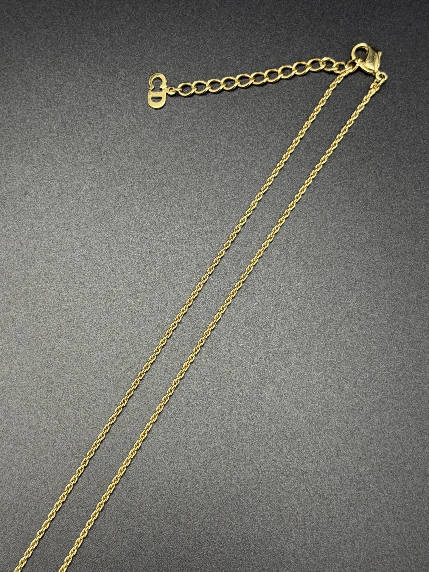 CHRISTIAN DIOR Enamel Rheinstone CD Logo Necklace