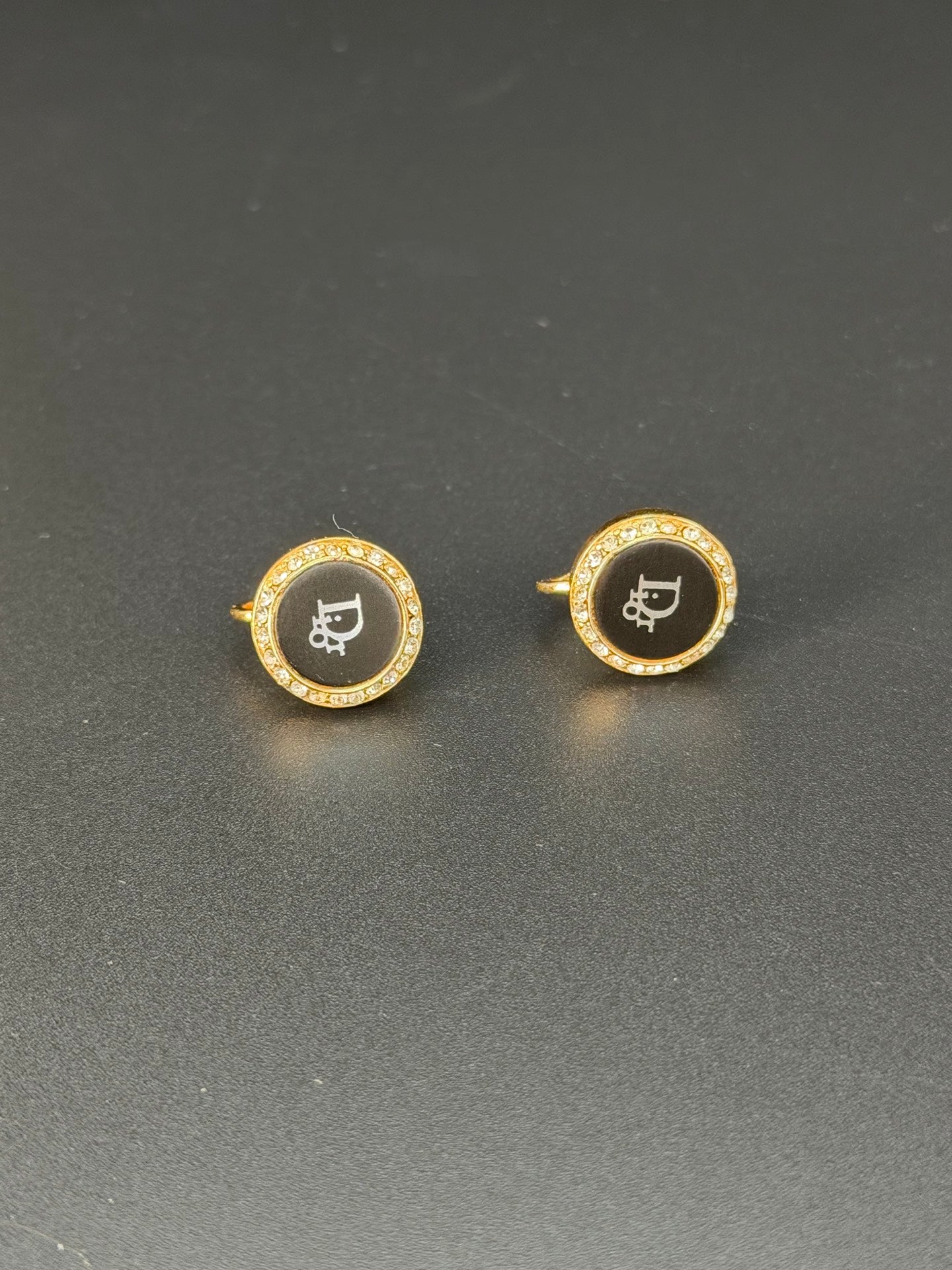 CHRISTIAN DIOR CD Logo Black Round Clip-on Earrings