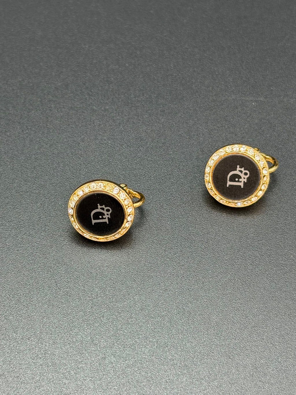 CHRISTIAN DIOR CD Logo Black Round Clip-on Earrings