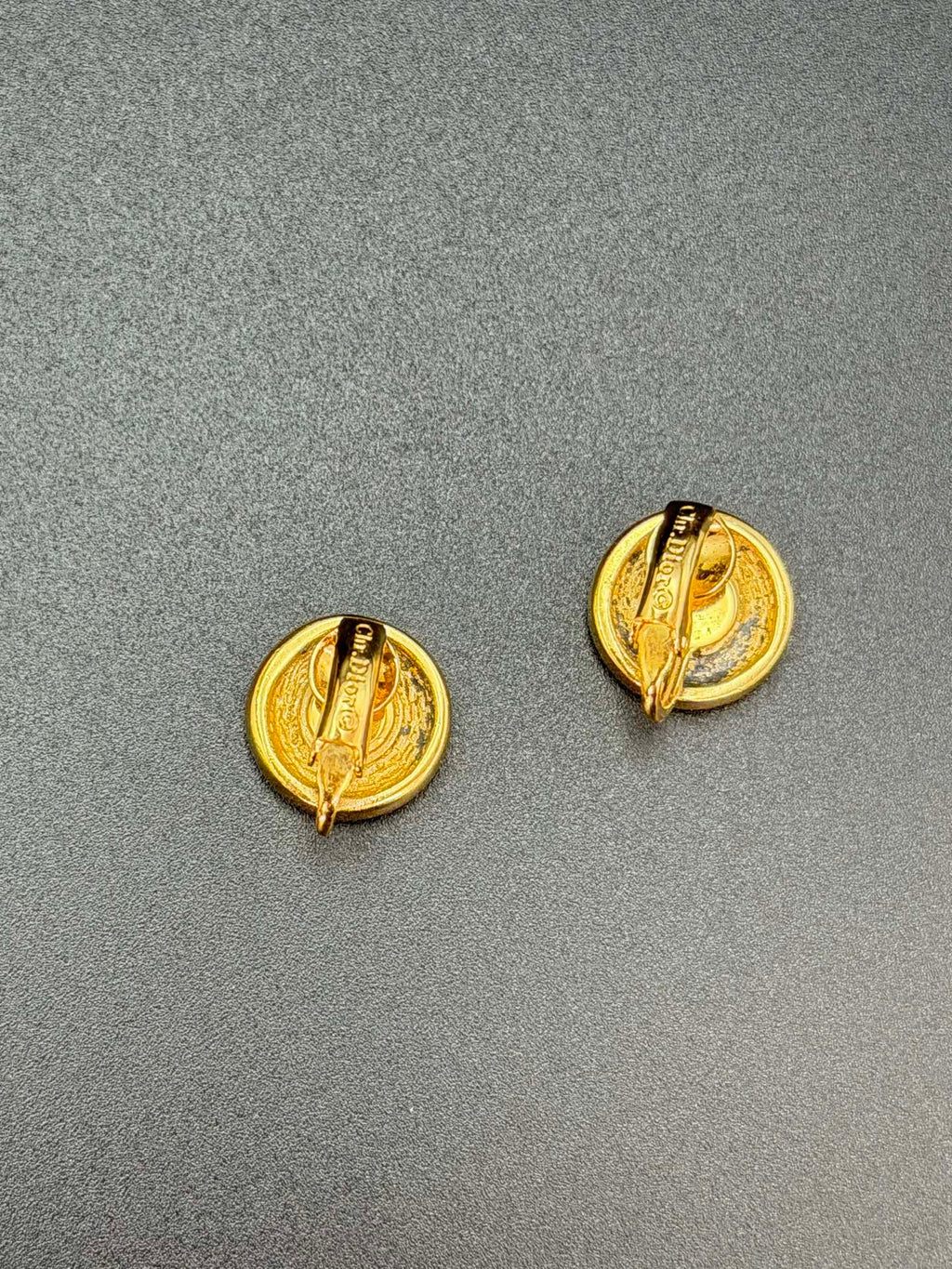 CHRISTIAN DIOR CD Logo Black Round Clip-on Earrings
