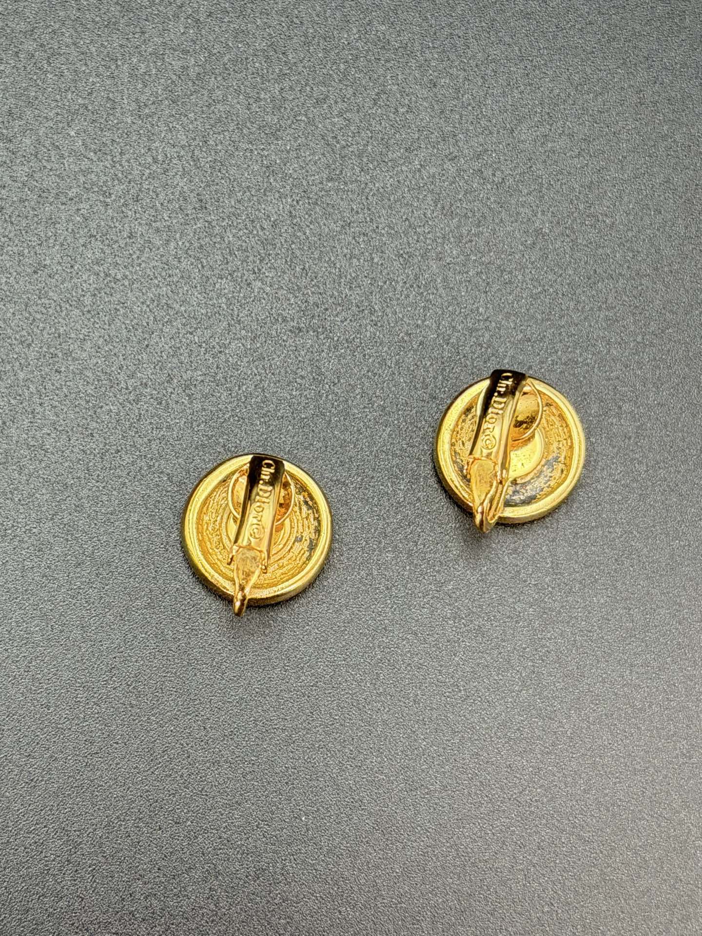 CHRISTIAN DIOR CD Logo Black Round Clip-on Earrings