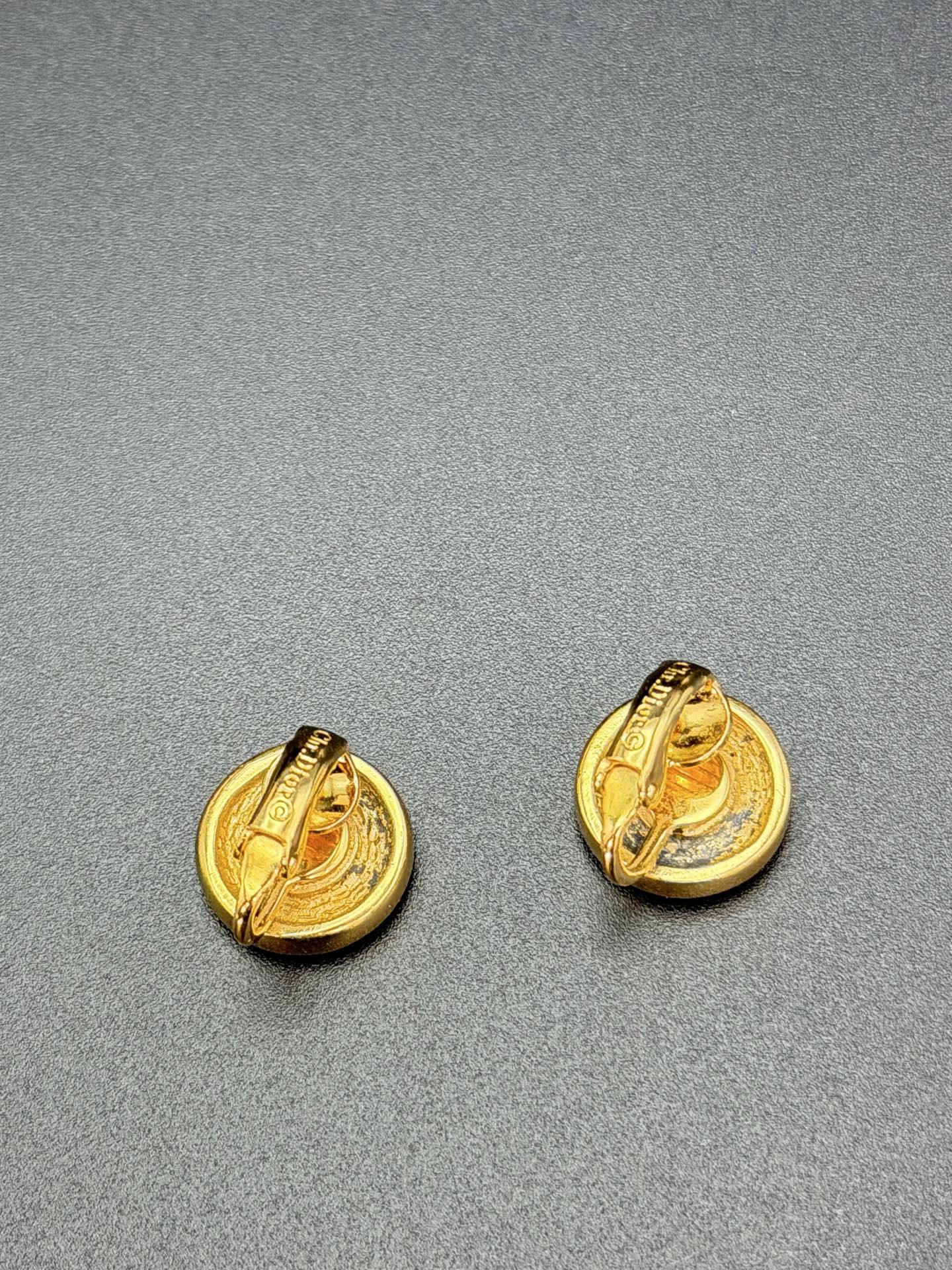 CHRISTIAN DIOR CD Logo Black Round Clip-on Earrings
