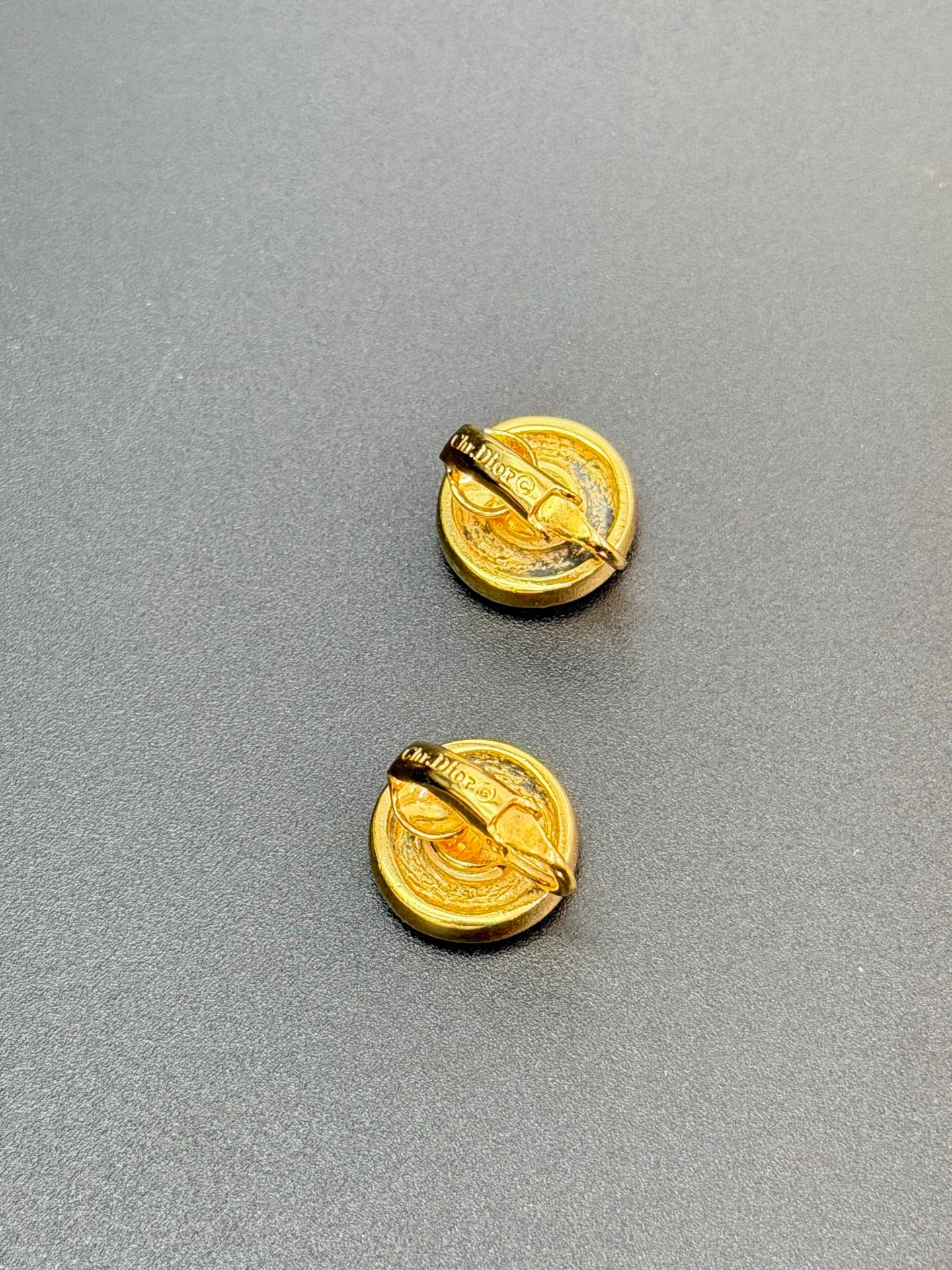 CHRISTIAN DIOR CD Logo Black Round Clip-on Earrings
