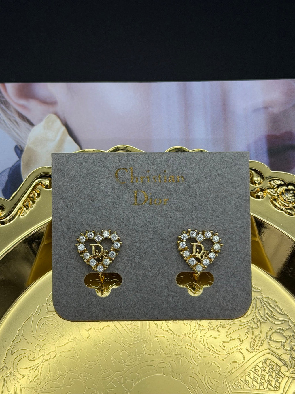 CHRISTIAN DIOR Rheinstone Heart-Shaped Clip On earring