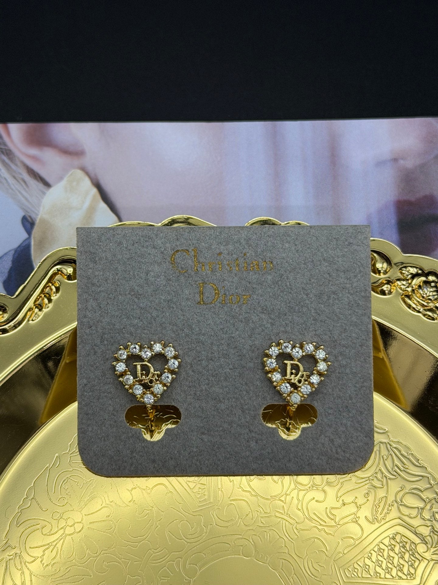 CHRISTIAN DIOR Rheinstone Heart-Shaped Clip On earring