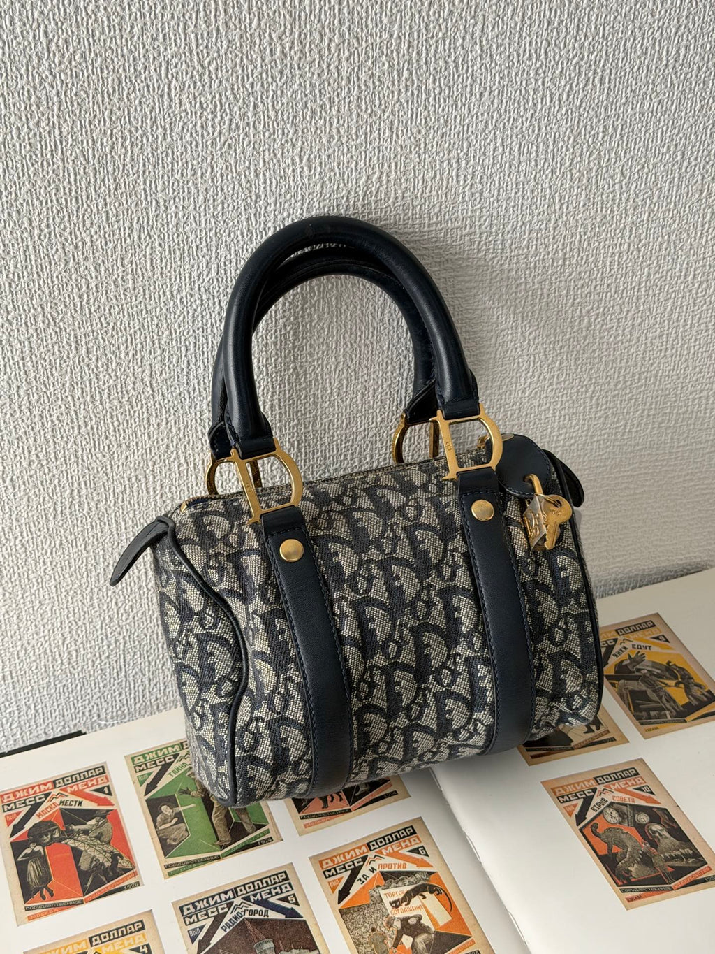 CHRISTIAN DIOR D'Oblique Boston Handbag Mini