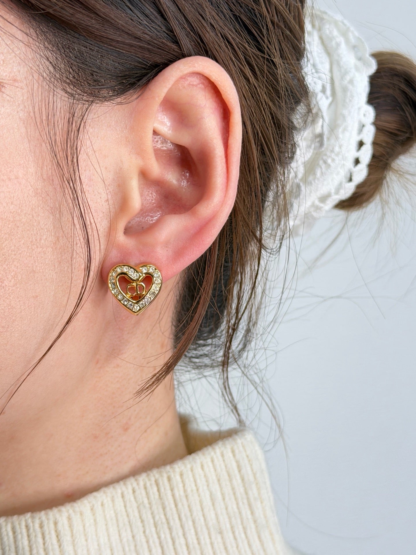 Christian Dior Heart-shaped Clip on Earring and Nacklace Set