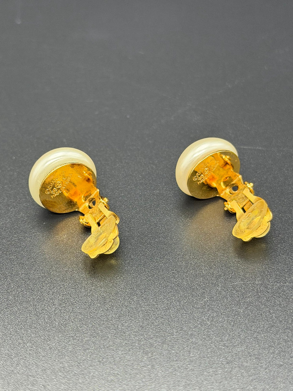 CHANEL Double-C Logo Pearl Clip On Earrings