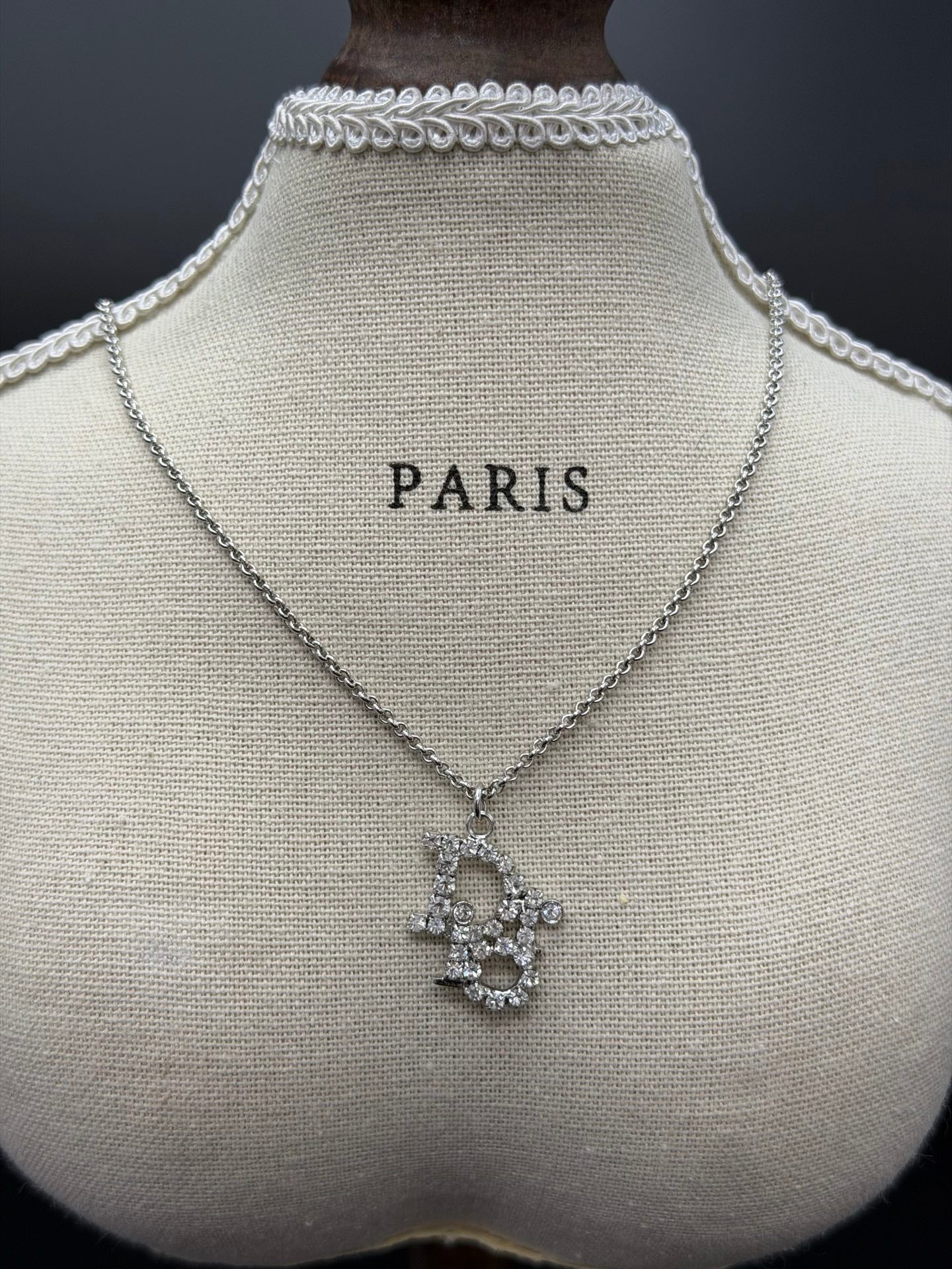 CHRISTIAN DIOR CD Logo Rheinstone-embellished Necklace