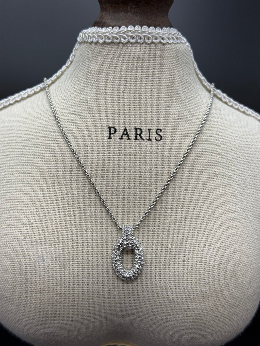 CHRISTIAN DIOR Rheinstone-embellished Oval Motif Necklace