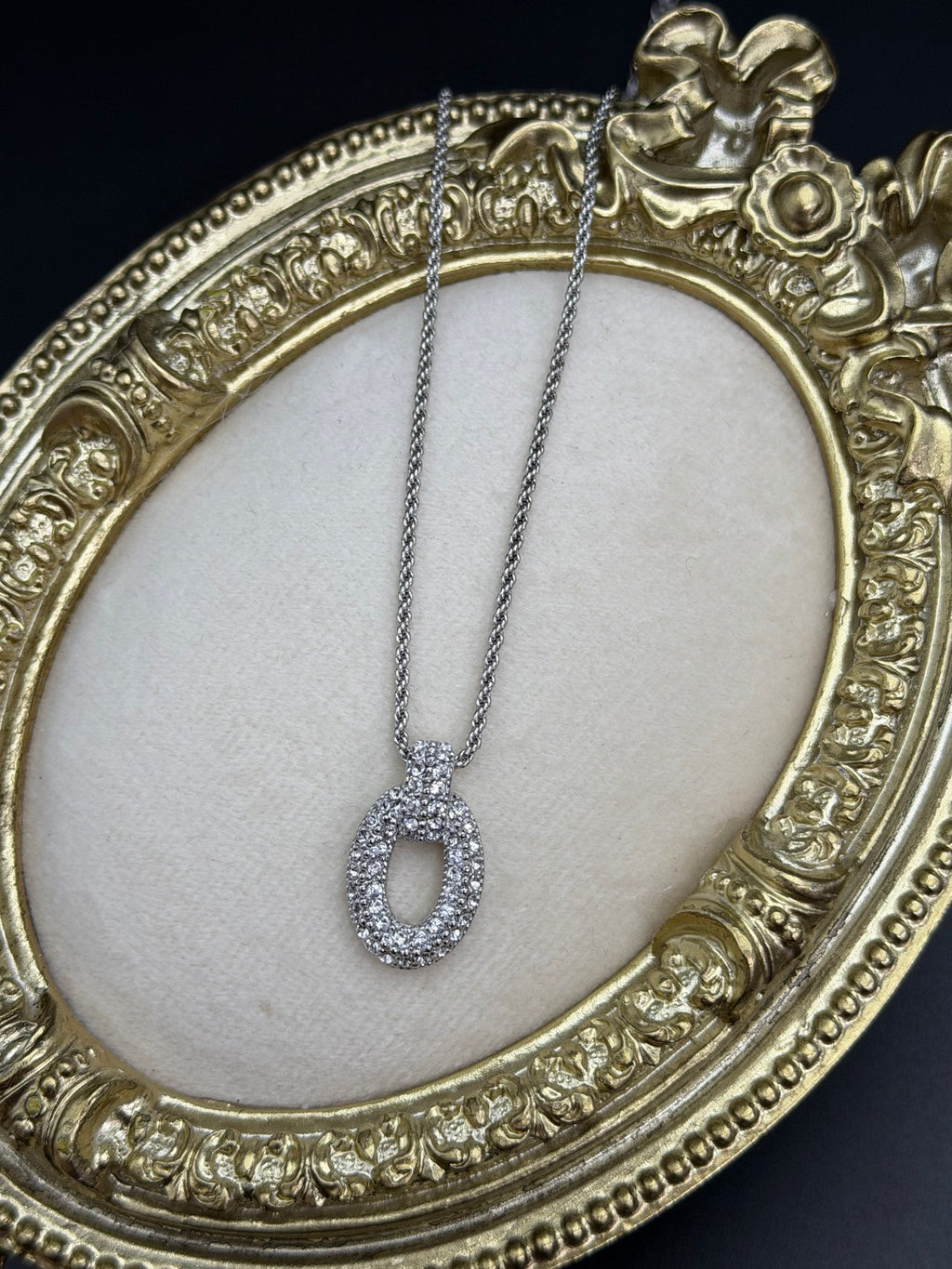 CHRISTIAN DIOR Rheinstone-embellished Oval Motif Necklace