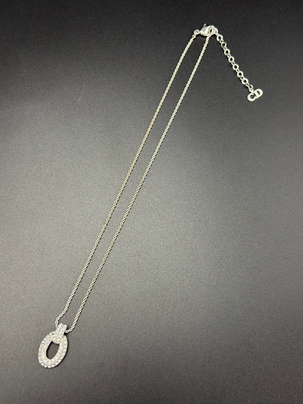 CHRISTIAN DIOR Rheinstone-embellished Oval Motif Necklace